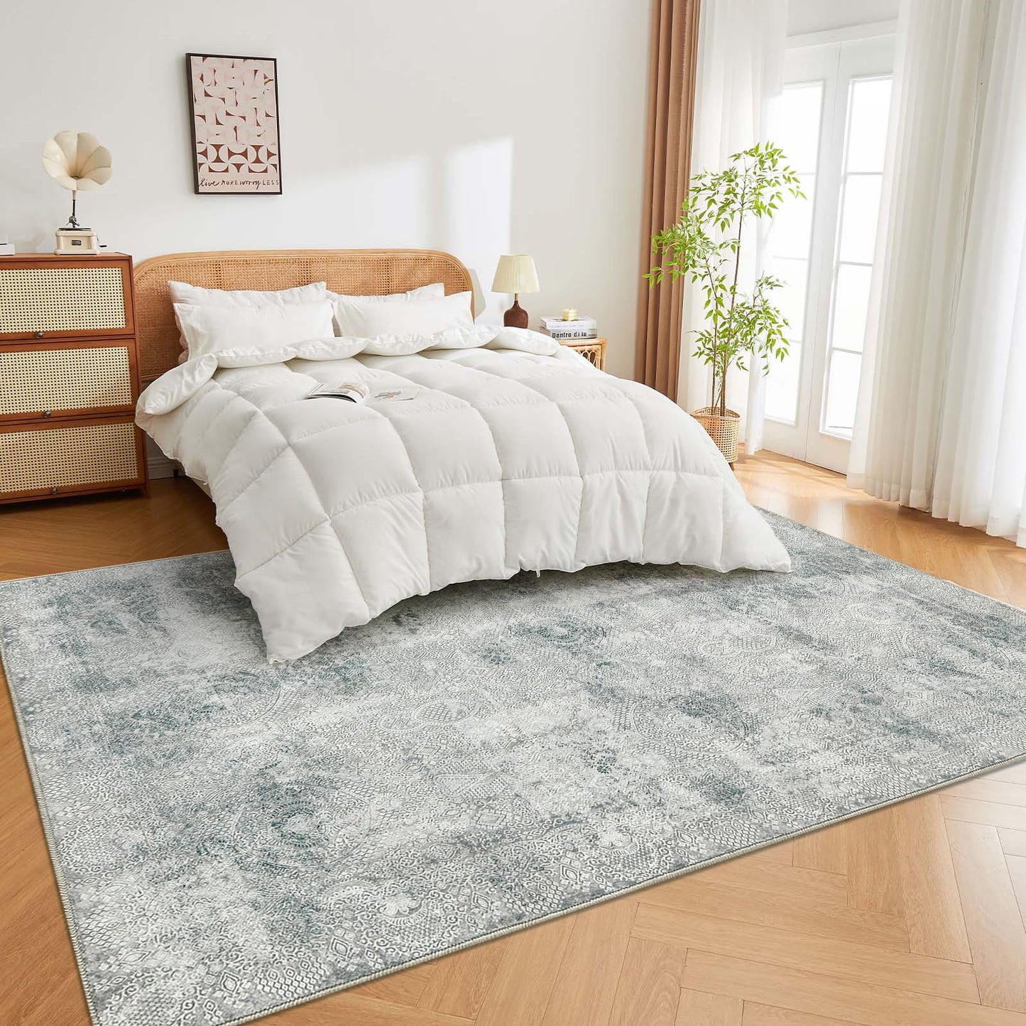 Guchuang Bedding Living Room Rug 140 x 200 cm, Grey Green Rug Vintage Mottled Smudged Design Short Pile Rugs, Washable Non-Slip Rugs for Bedroom