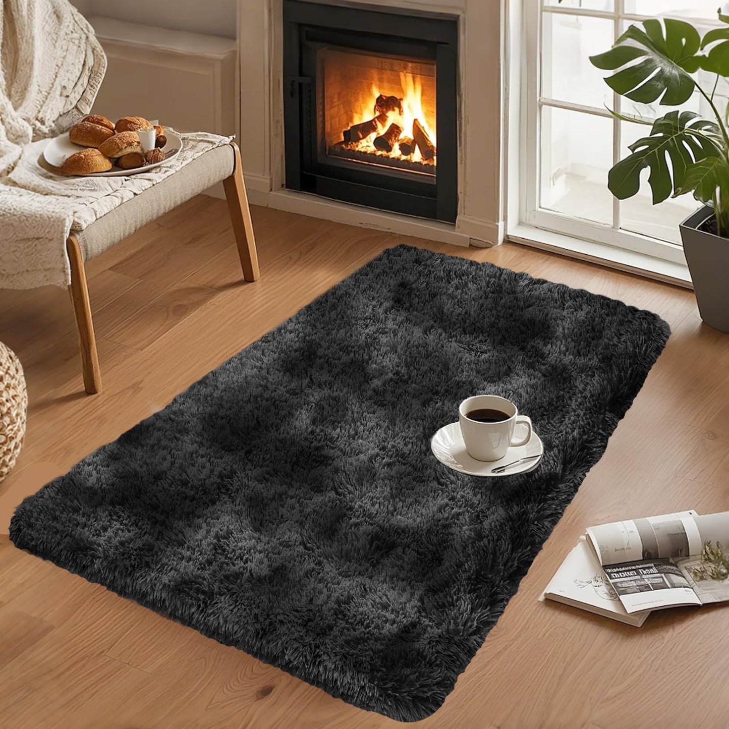 High Pile Living Room Rug, 140 x 200 cm, Cream Fuzzy Shaggy Fluffy Rug for Bedroom Rugs, Modern Plush Living Room Rug, Bed Rug, High-Pile Carpet, Non-Slip for Children's Room