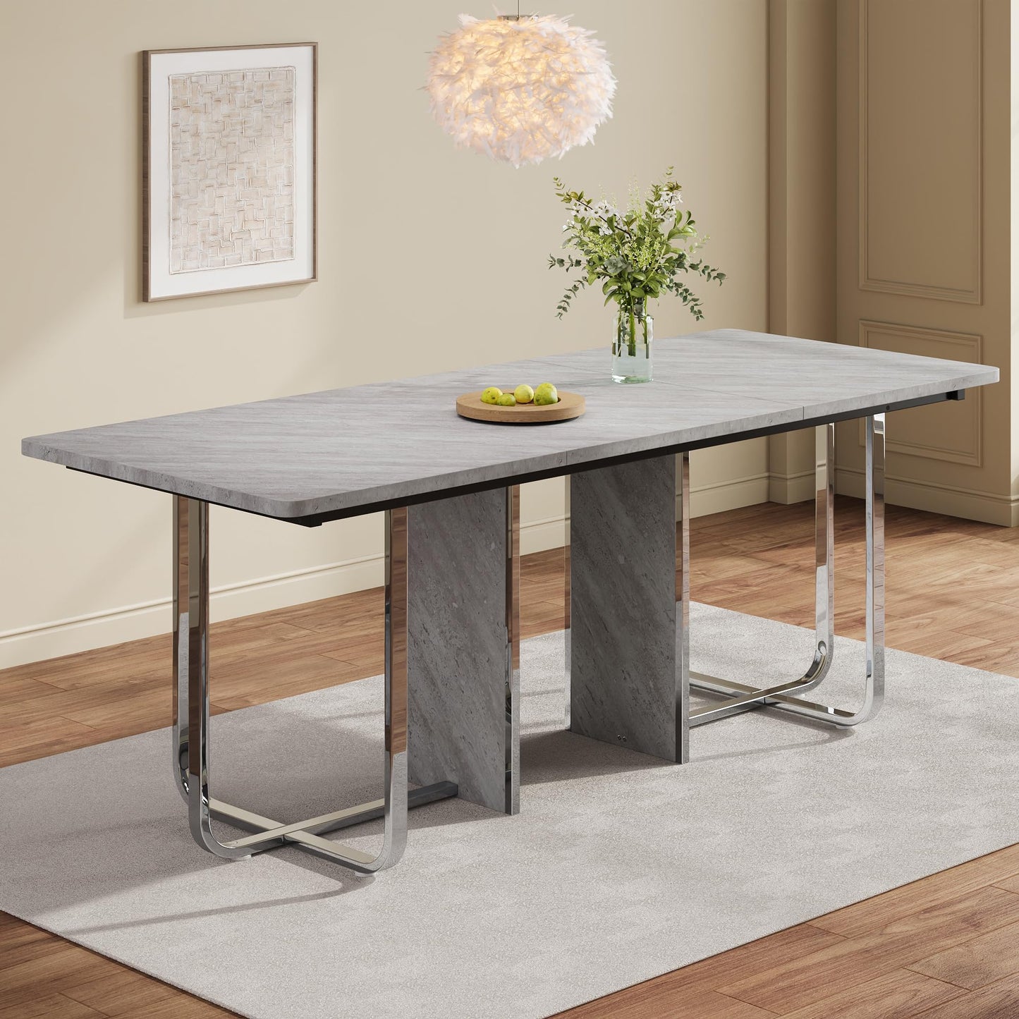 Merax Esstisch, Ausziehbar Esszimmertisch mit Tischbeine aus Metall, Rechteckiger Küchentisch für Wohnzimmer und Esszimmer, Grau