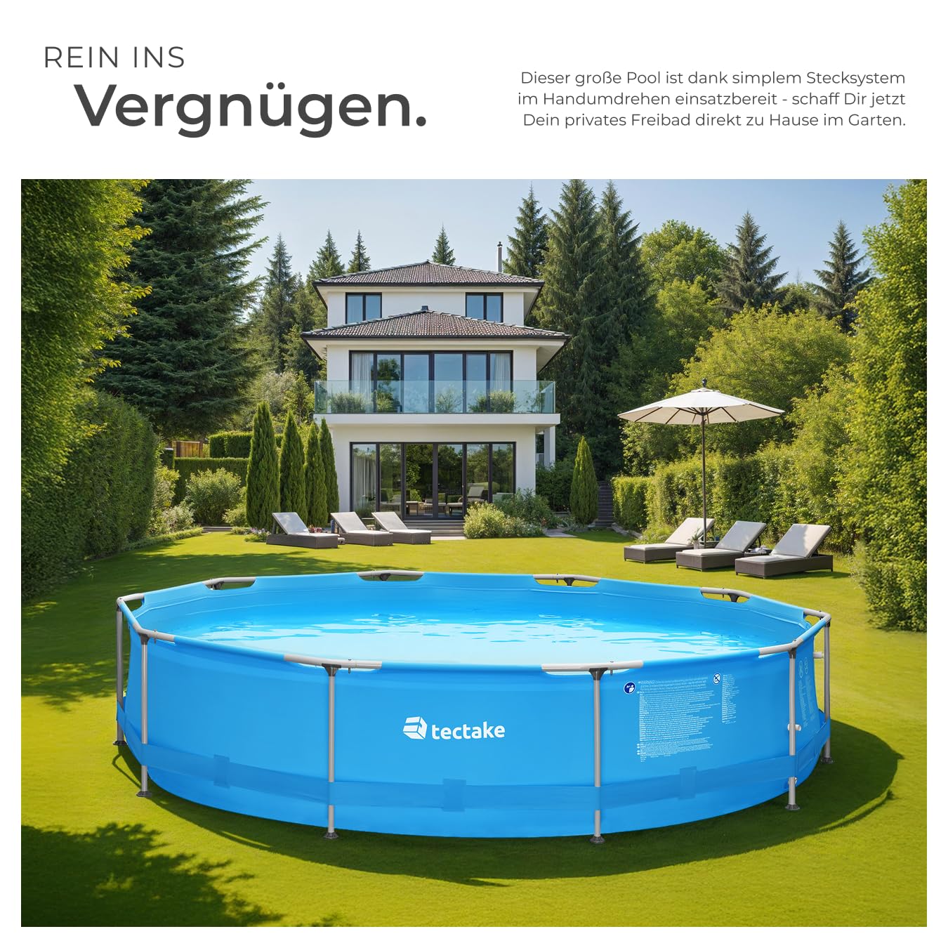 tectake® Swimming Pool, Large Swimming Pool, Rectangular, Frame Pool, Pool for Garden, Steel Frame Pool, Complete Set, Outdoor Garden Pool, Above Ground Pool, 300 x 207 x 70 cm, Grey
