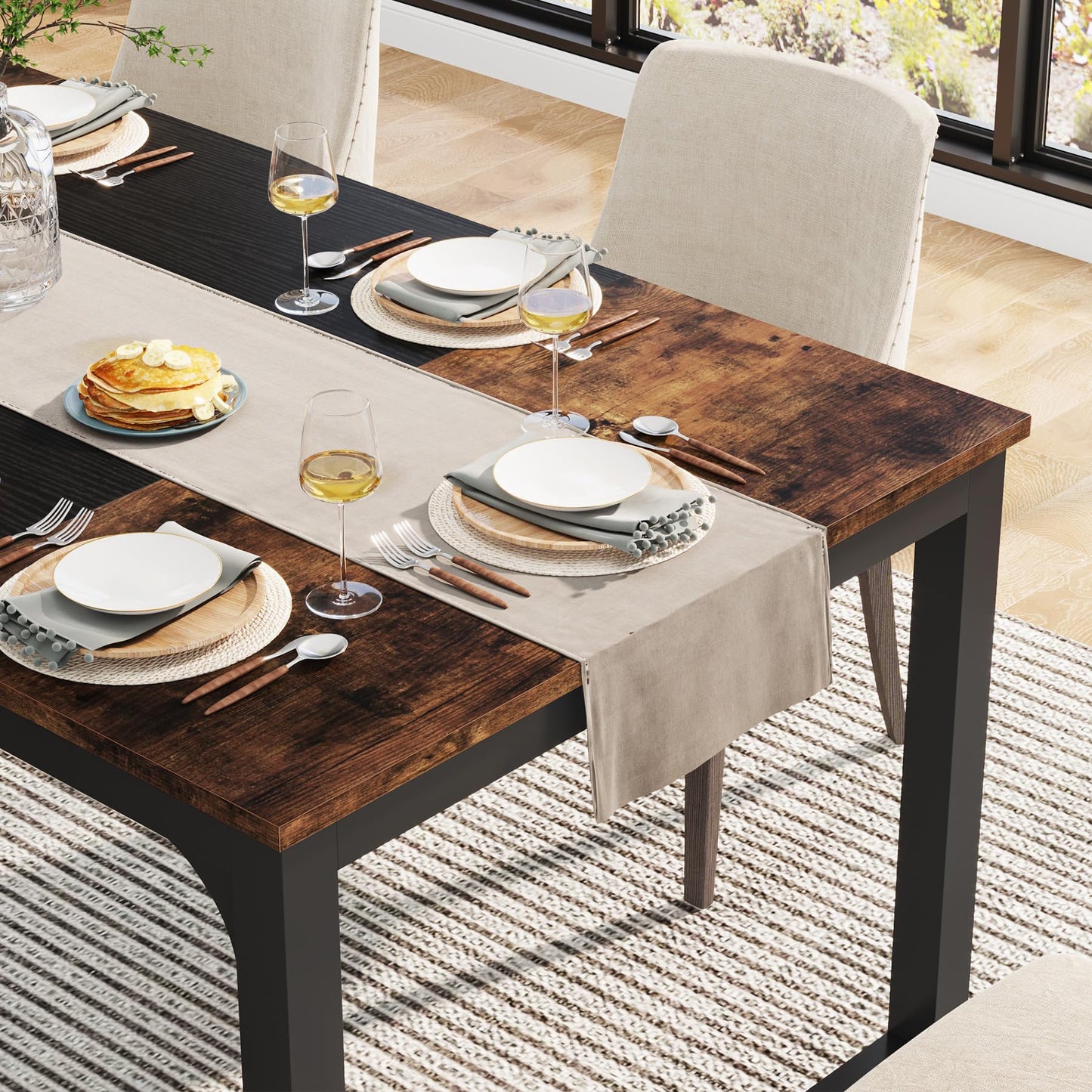 Tribesigns 160 x 80 cm Esstisch, industrieller Küchentisch für 4-6 Personen, rechteckiger Esstisch für Esszimmer, Küche, Wohnzimmer, mit robusten Metallbeinen (Rustikales Braun)