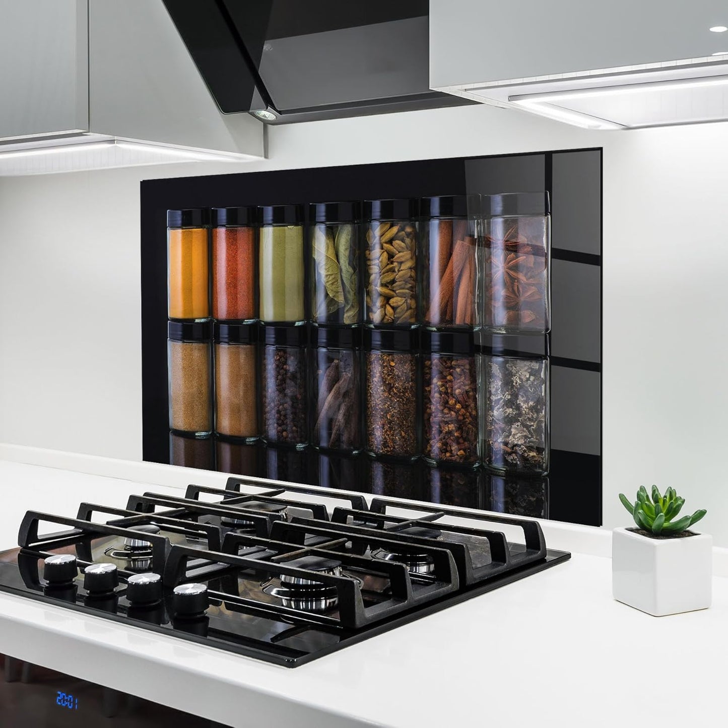 ARTHUB® Küchenrückwand aus Glas 50x70 cm, 5mm ESG | Spritzschutz, Glasplatte, Herdspritzschutz, Wandschutz für Herd, Hartglas, Lebensmittel, Gewürze, Heart Spice Powders