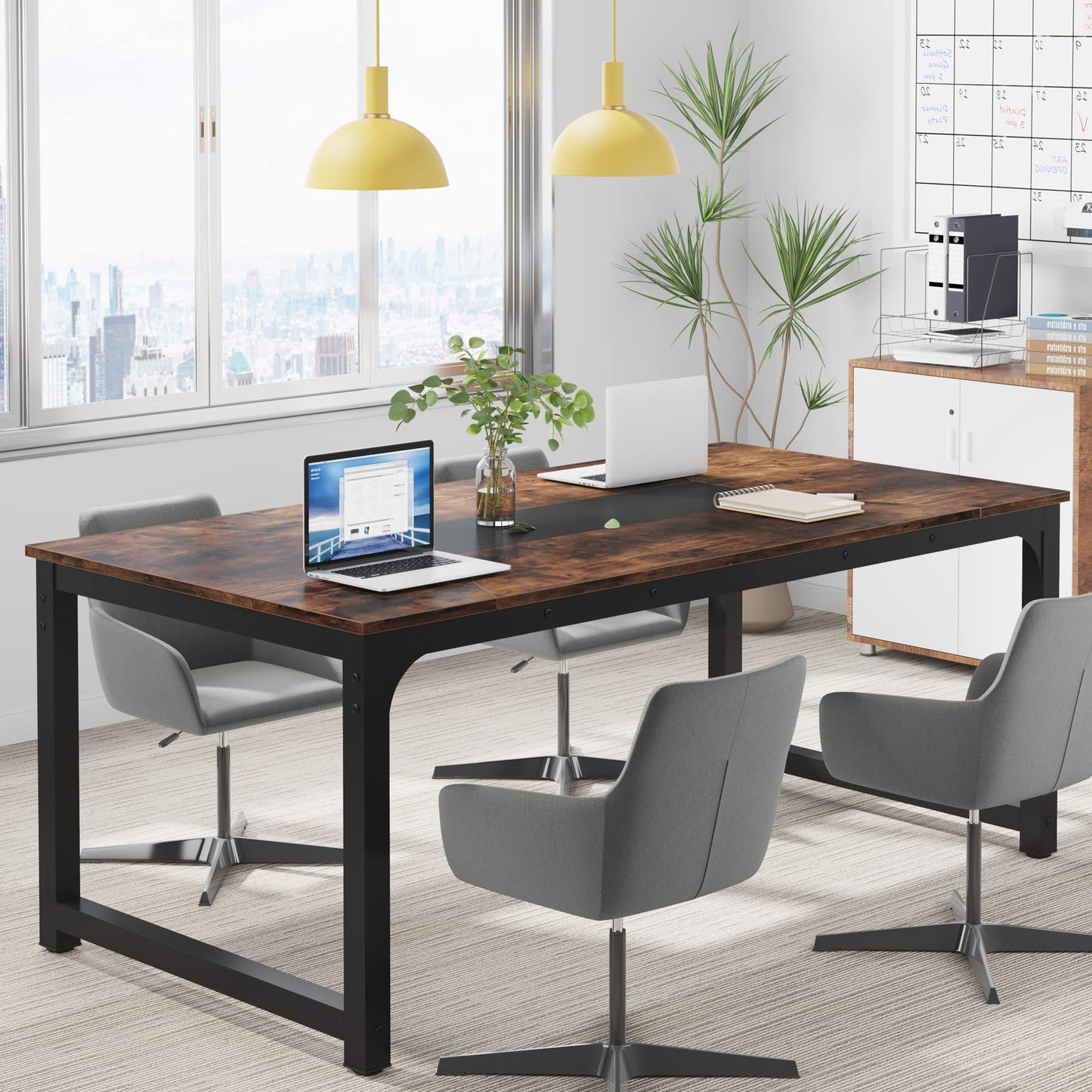 Tribesigns Computer Desk, 180 x 90 x 77 cm, PC Table, Office Table, Work Table, Dining Table, Office Furniture, Computer Desk, Conference Table for Home Office, Home Desks, Rustic Brown