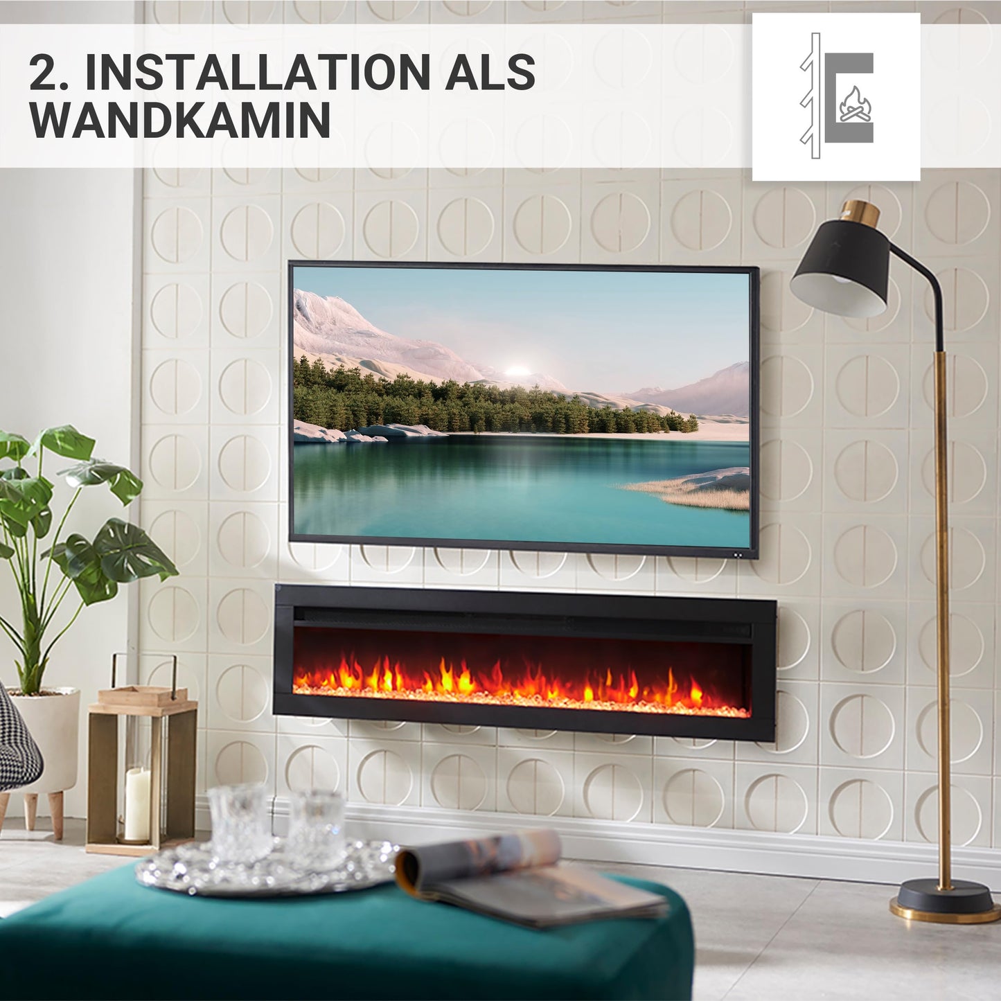 BALDERIA Elektrokamin Agnes 36" | 3in1 Elektrischer Stand-, Wand- oder Einbaukamin mit 3D-Flammeneffekt | Elektro Heizung 1800W | Kamin mit Fernbedienung, Startsteuerung, Timer & Thermostat | Schwarz