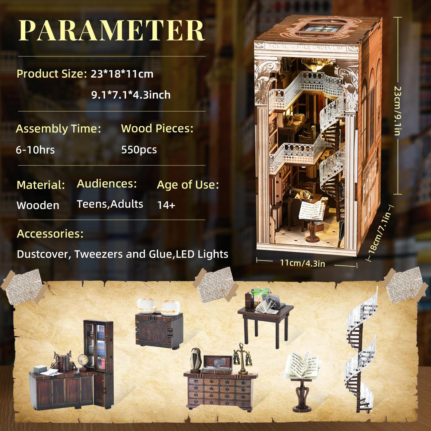 MiniCity Book Nook Kit, DIY Miniature Dollhouse Booknook Kit, 3D Wooden Puzzle Bookend Bookshelf Insert Decor for Teenagers and Adults (Library of Gods Max)