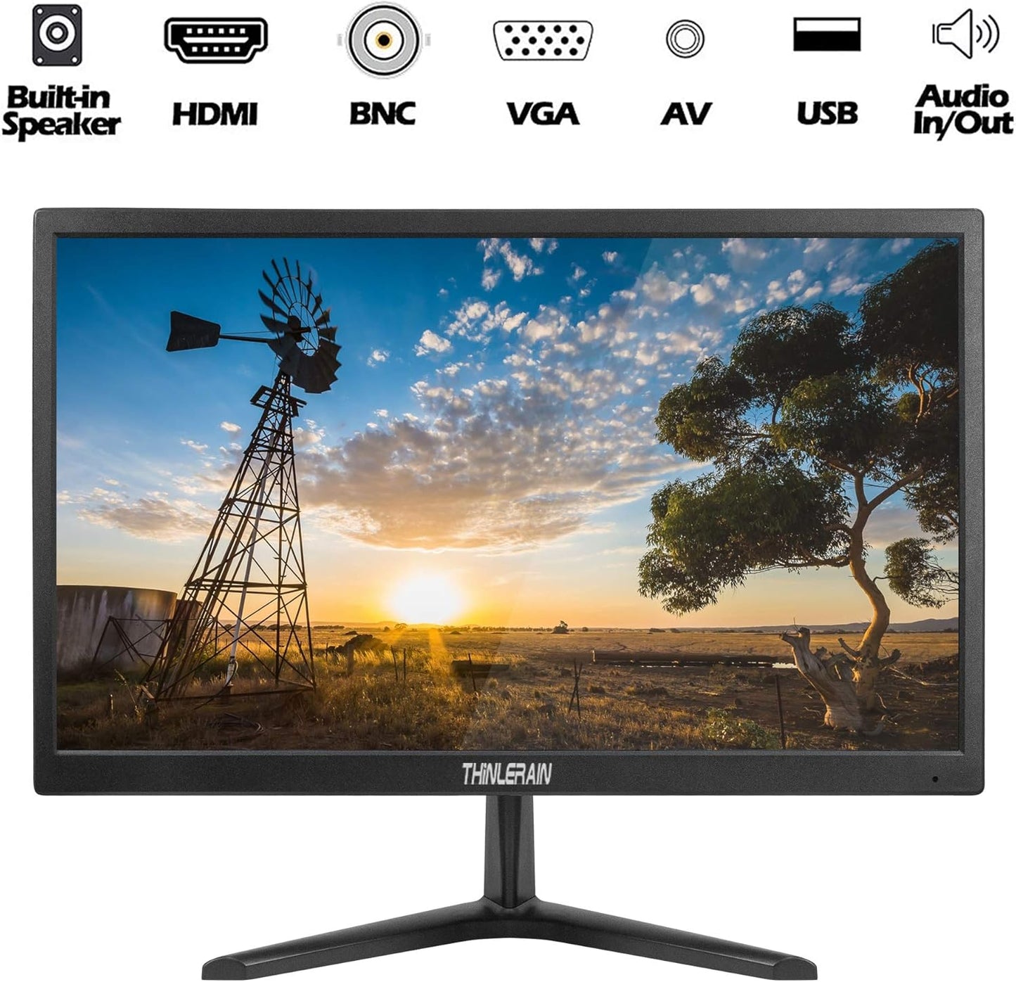 Thinlerain 20 Inch PC Monitor 1600 x 900 LED Screen CCTV Monitor BNC/VGA/HDMI/AV/Audio, VESA, Built-in Speaker, Black