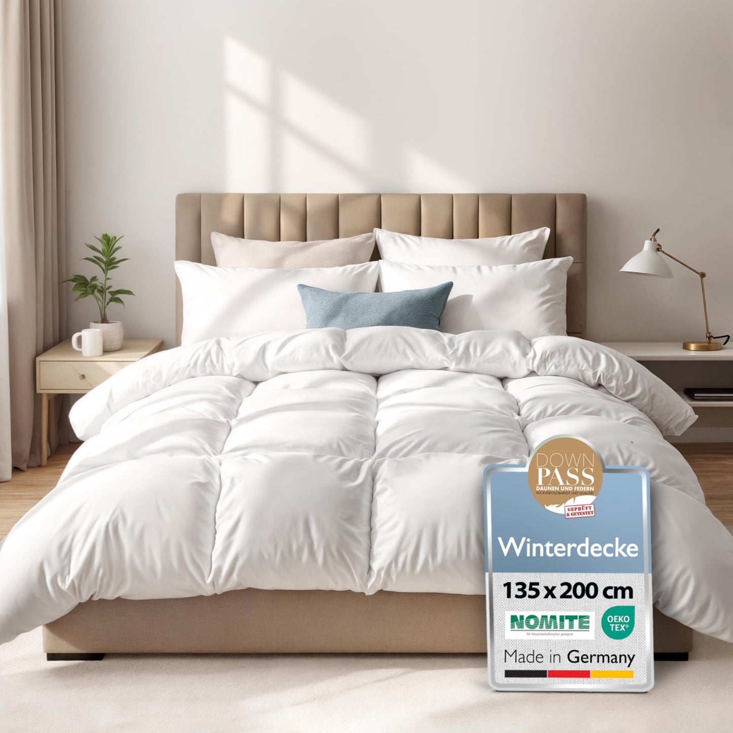 Beautissu All-Year Duvet Feather Duvet 135 x 200 cm with 100% Down and Feathers - Made in Germany - Oeko-Tex, Downpass & Nomite Certified - 100% Cotton Cover Down Duvet 135 x 200 cm Washable - GF