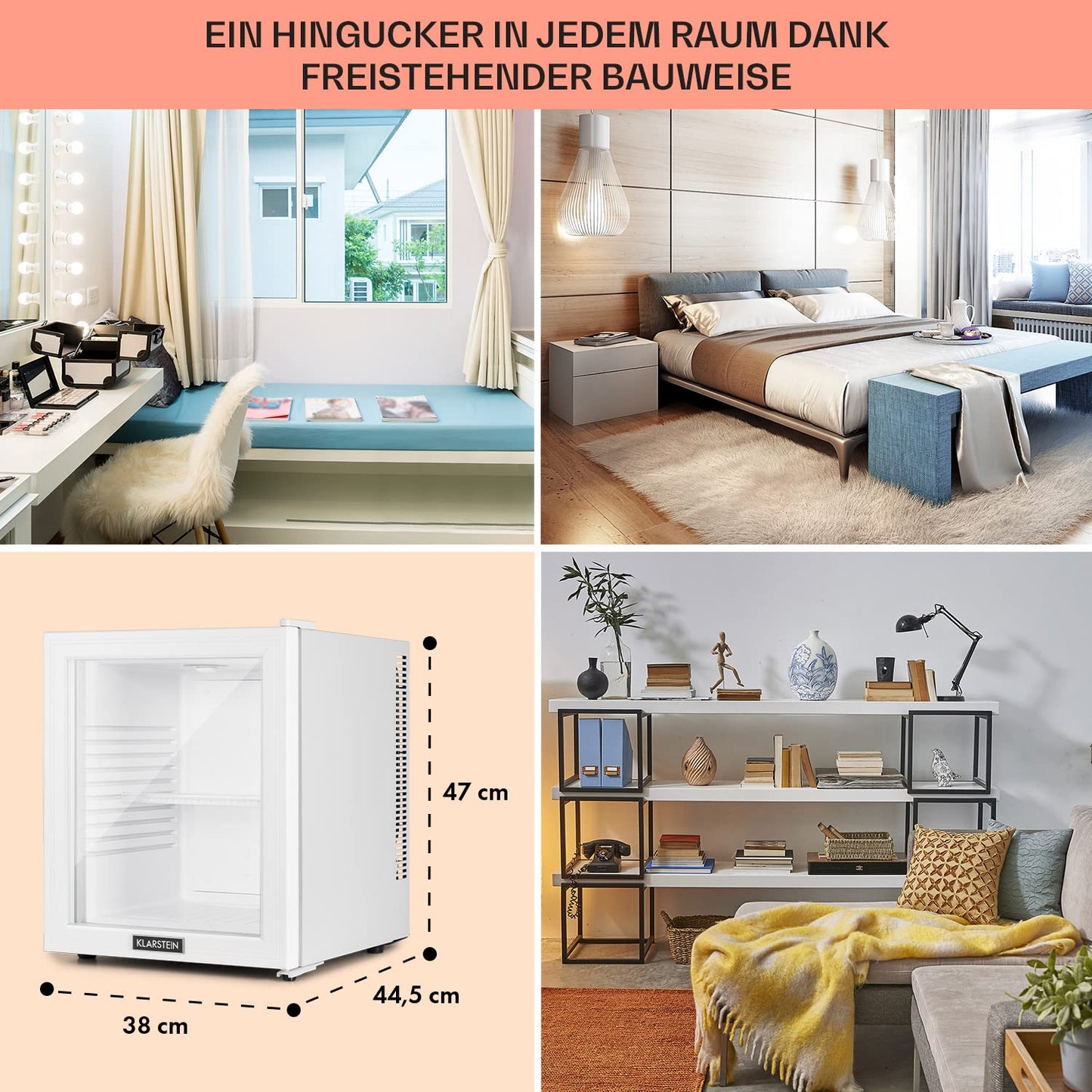 Klarstein Kühlschrank, Mini Kühlschrank mit Glastüre, Mini-Kühlschrank für Getränke, Snacks & Kosmetik, Kühlschrank Klein & Leise, Verstellbare Ablagen, Kleiner Skincare Kühlschrank 12-18°C, 23L