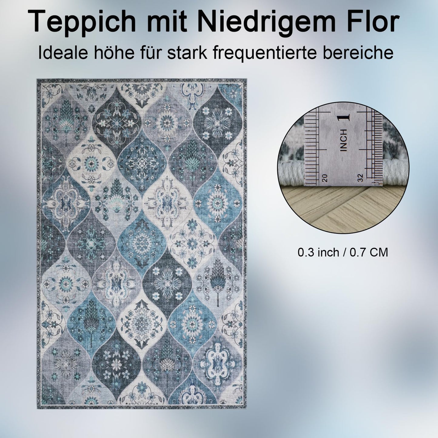 Xfrog Blumen Boho Teppich - Rutschfester Waschbarer Ultraweicher Antiker Niedriger Flor Flächenteppich für Wohnzimmer, Schlafzimmer, Kinderzimmer - 80 x 150 cm