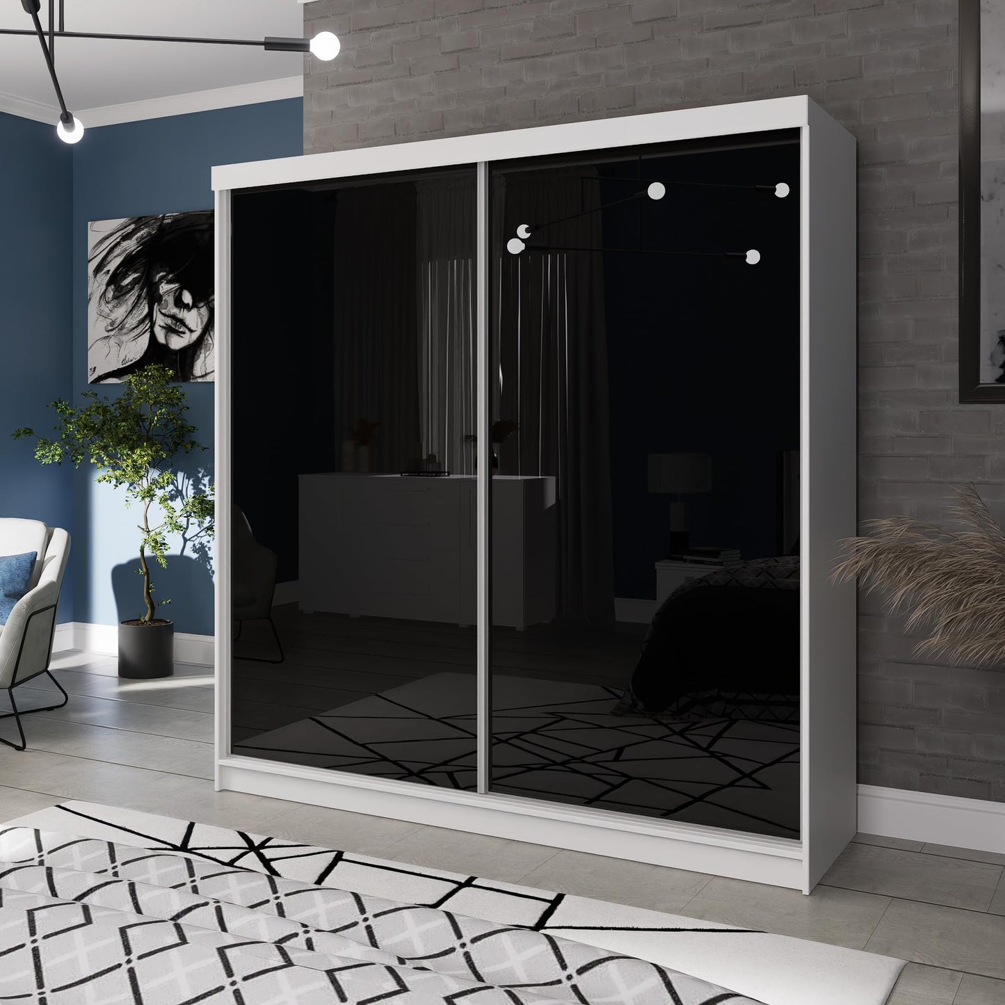 Marlux-Meble Two-Door Wardrobe 230 cm Wide with Floating and Sliding Doors Corner Wardrobe Bedroom Cabinet Hallway Cabinet System Cabinet High Gloss Cabinet