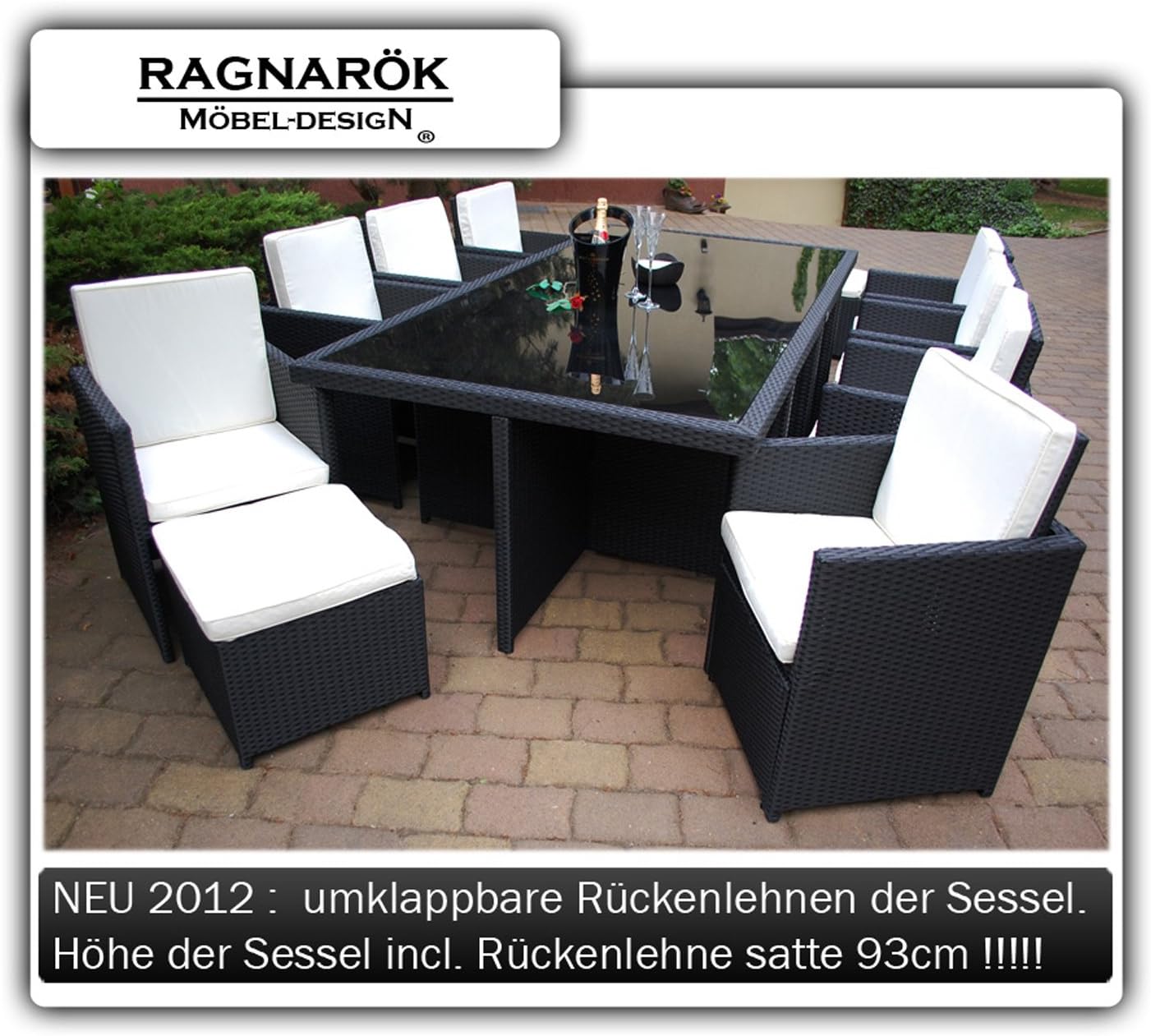 Ragnarök-Möbeldesign Wieland Premium Polyrattan Dining Set – German Manufacturer – Table Chair Stool Black Aluminium
