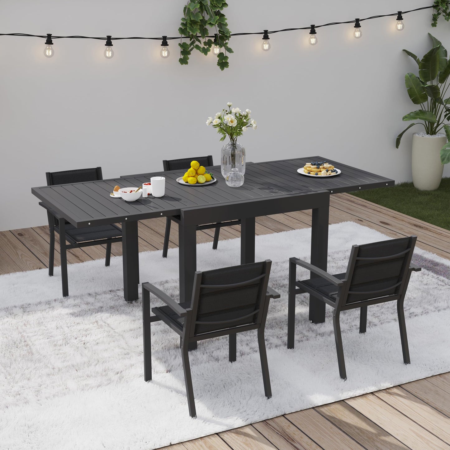 Devoko Garden Furniture Set for 8 People, 8 + 1 Aluminium Table and Chairs Set, Balcony Furniture, 8 Stackable Garden Chairs and 1 130/260 cm Stretchy Garden Table, Patio Furniture Sets Outdoor