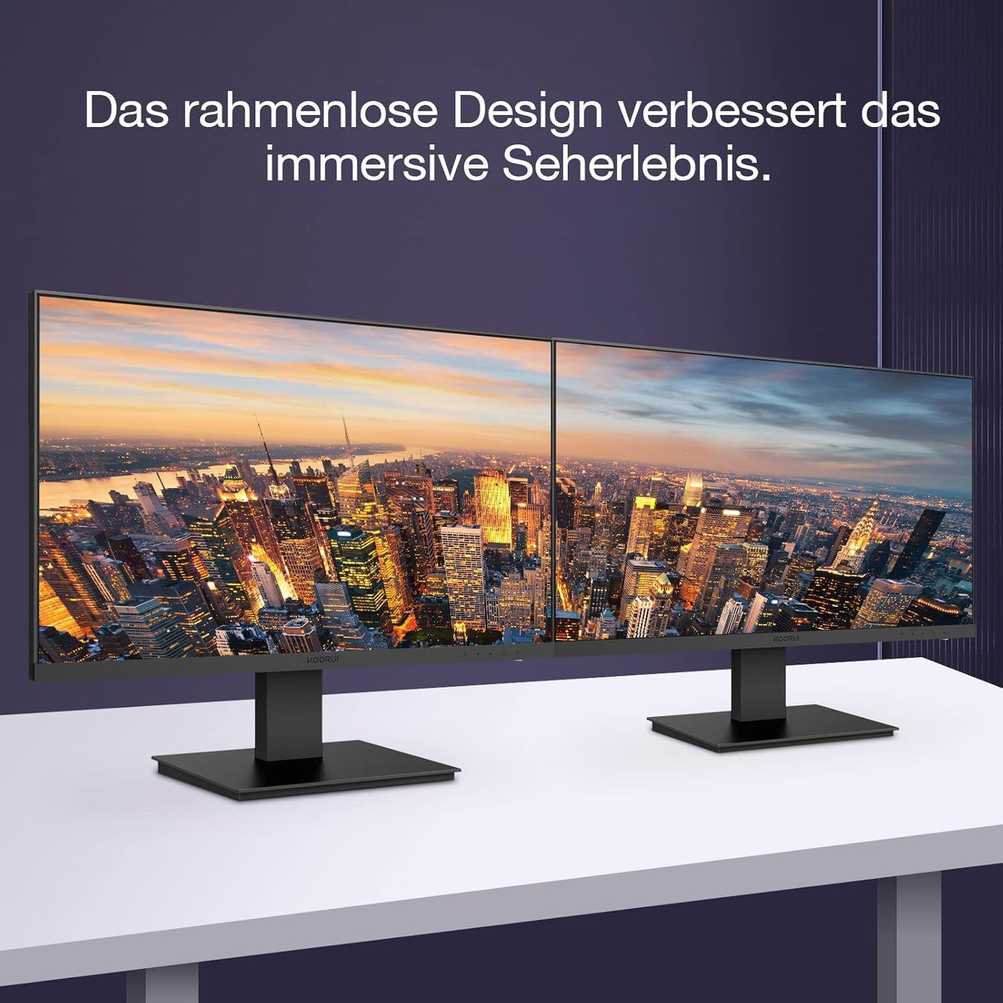 KOORUI Gaming Monitor 27 Zoll, Full HD Rahmenlos Bildschirm 165Hz Adaptive Sync (1ms, VA-Panel, Eye-Care, 1920 x 1080, 2xHDMI 2.0, & DisplayPort 1.4, VESA 75x75mm, DCI-P3 90%)