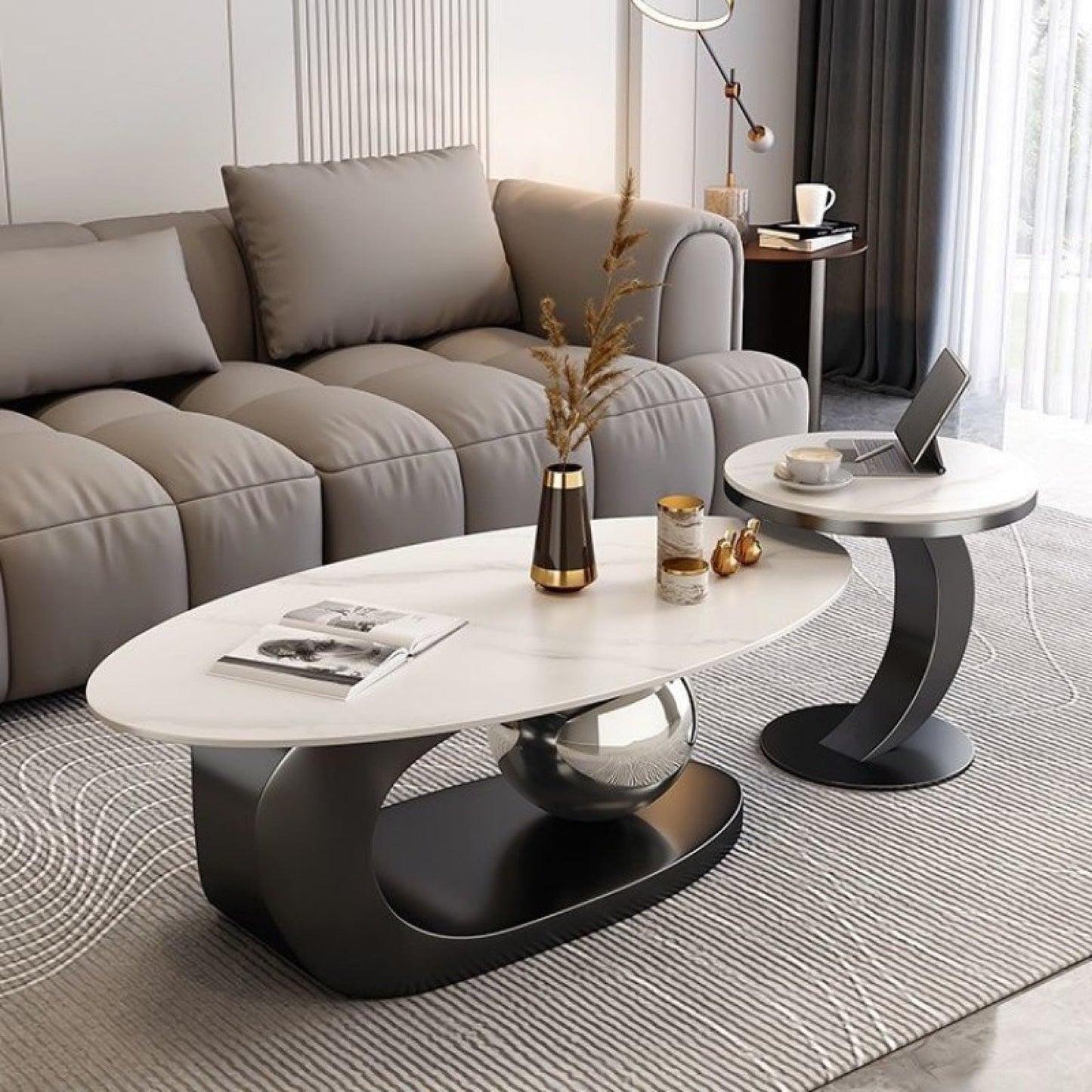 Luxury Marble Coffee Table with Golden Metal Bracket and Stone Worktop - Elegant Styling, Unique Design, Easy to Clean