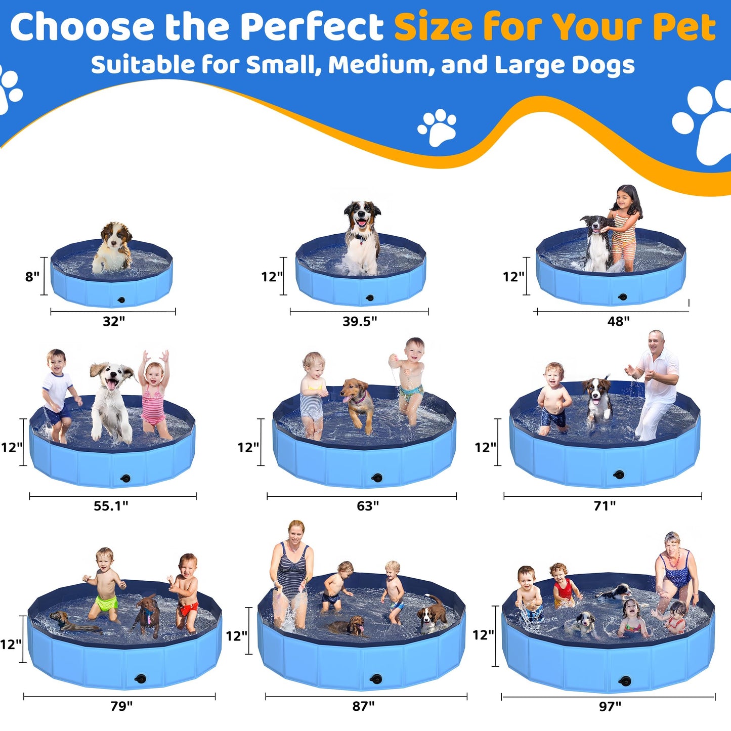 CACSPS Faltbarer Hundepool, 221 x 30,5 cm, Kinderpool mit Hartplastik, rutschfeste Hundebadewanne für den Außenbereich, Hinterhof, Faltbarer Hundepool für Kinder, Hunde, Haustiere (rot)