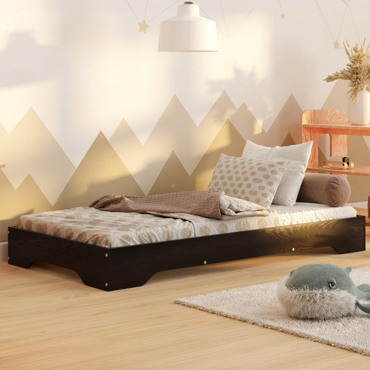 smartwood Kinderbett 90x190 Schwarz - Bodenbett aus Kiefernholz mit FSC-Zertifikat - Montessori Bett mit gebogenem Lattenrost bis zu 230 kg für Jungen und Mädchen - Einfache Montage - TILA 7