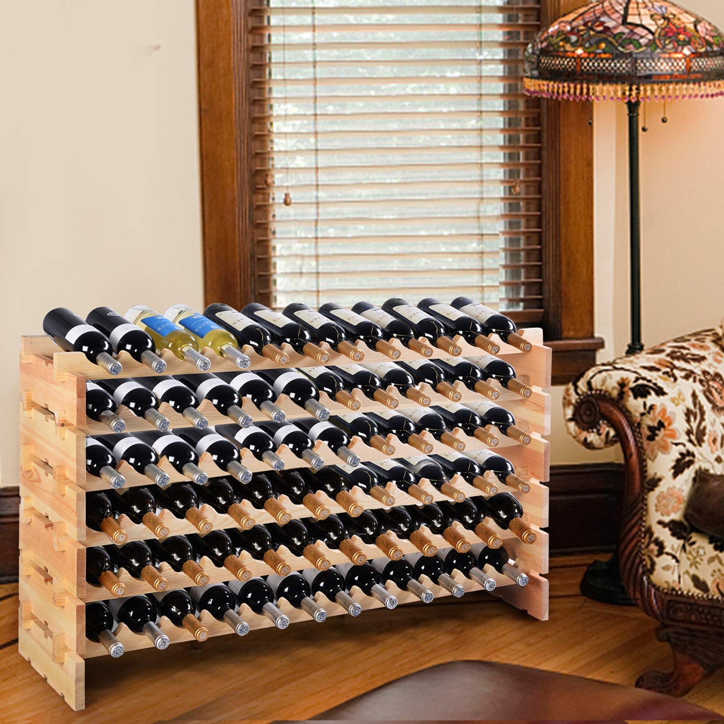 COSTWAY Wine Rack Wood Stackable Bottle Rack for 72 Bottles, Wine Rack with 6 Levels, Wooden Shelf, Bottle Stand for Kitchen, Dining Room, Bar, Basement, 119 x 29 x 72 cm