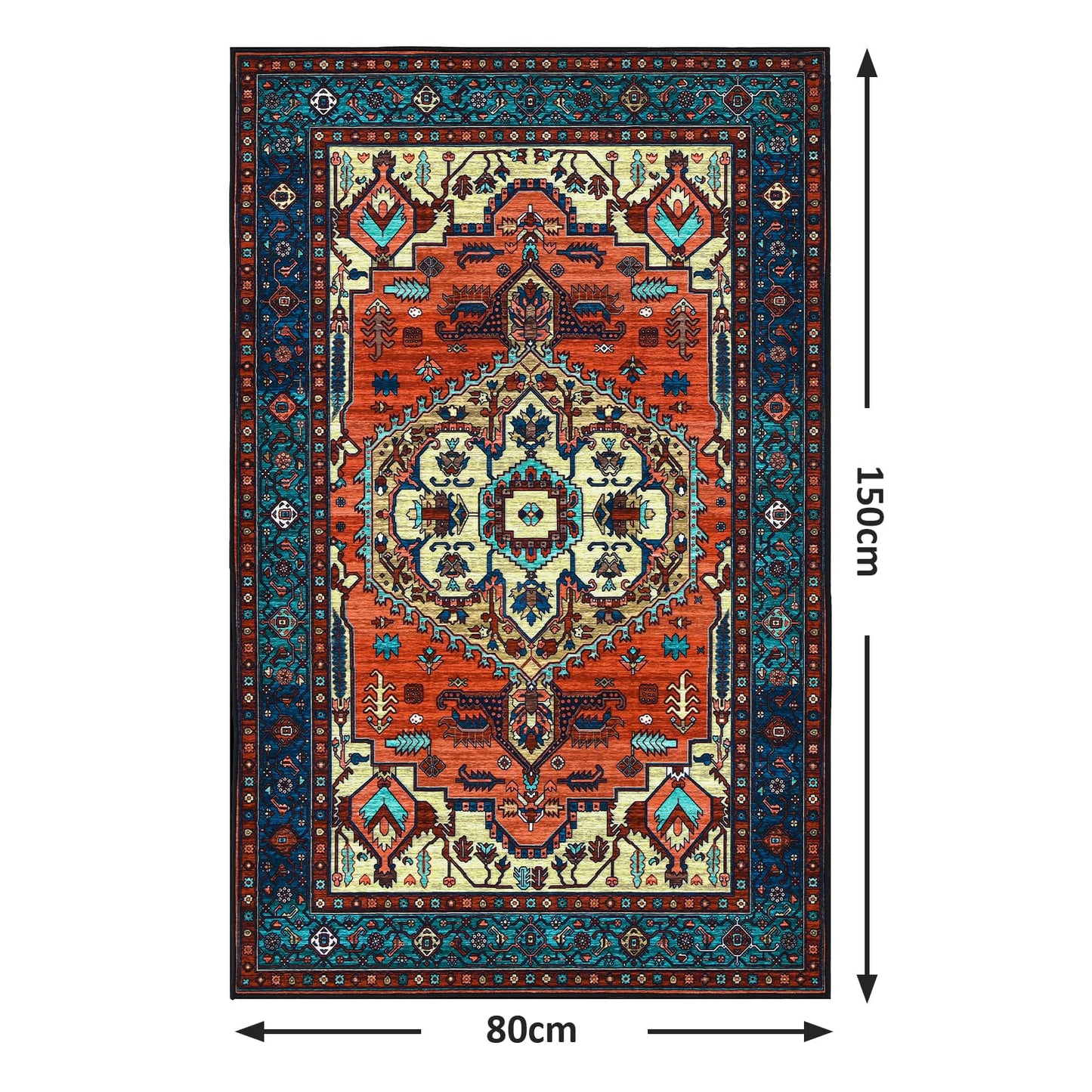 WONGS BEDDING Boho Rug Living Room Bedroom Short Pile Rugs Washable Soft Non-Slip Vintage Design