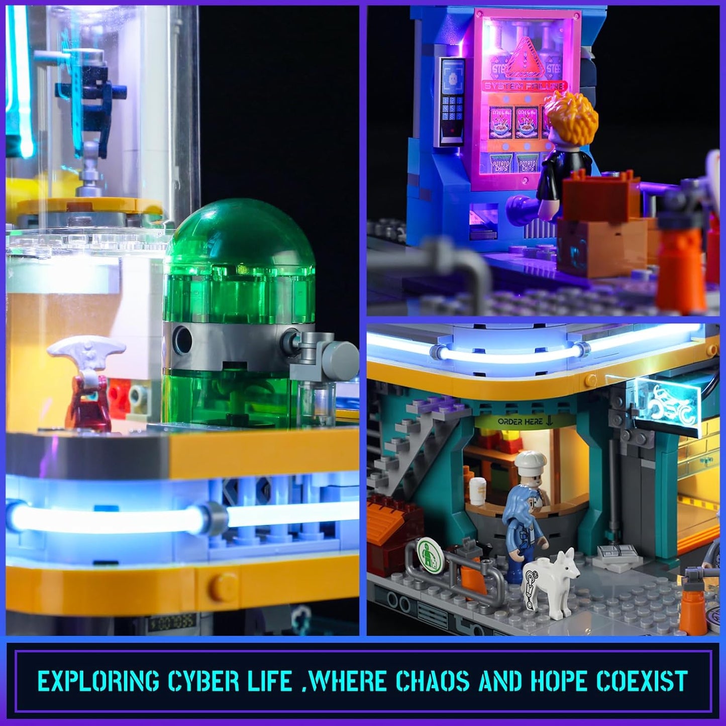 FUNWHOLE Cyberpunk-Villa Beleuchtetes Baustein-Set – 2524 Teile Zukunftsstadt-Modulgebäude Bausatz, Ideales Ausstellungsstück für Erwachsene und Sci-Fi-Fans