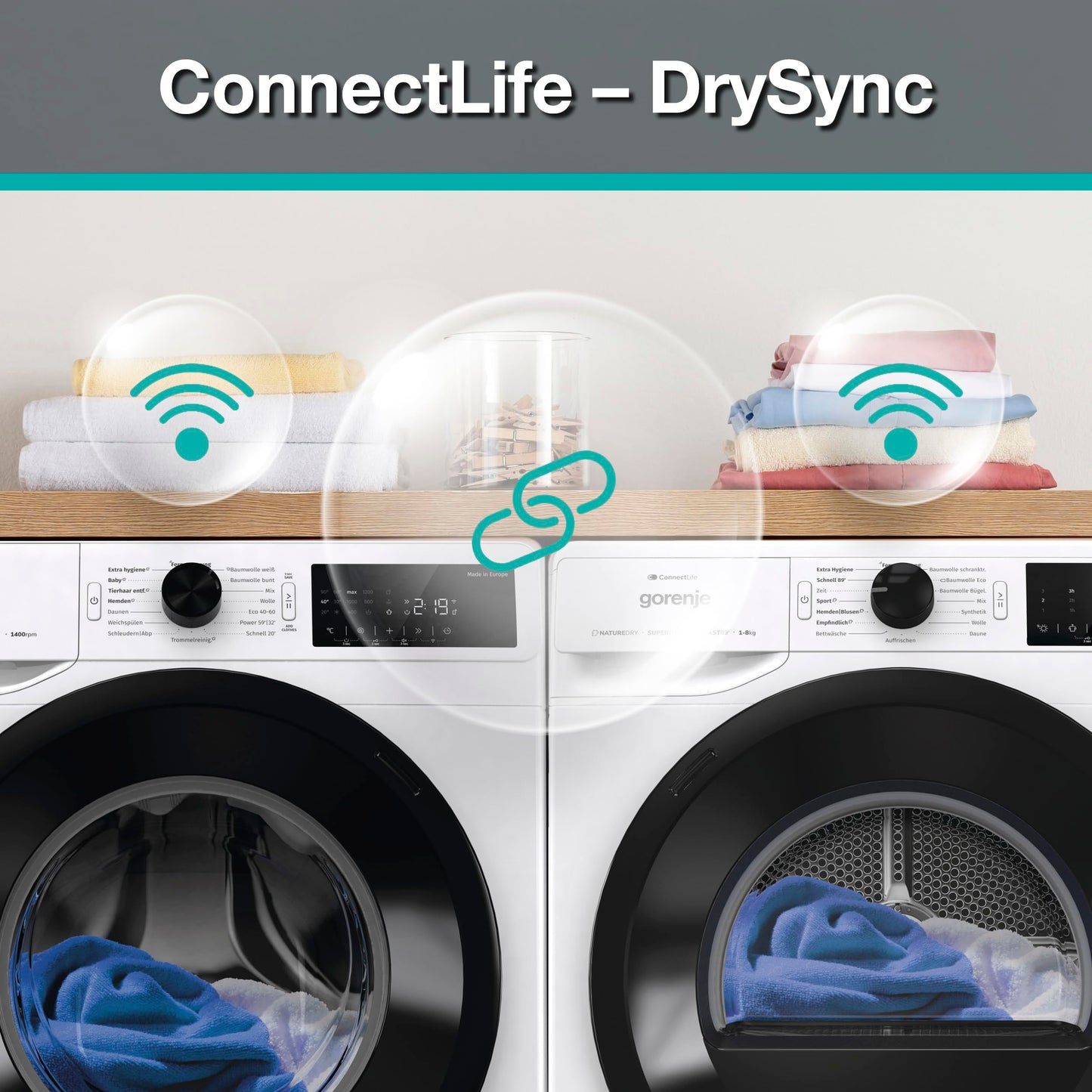 Gorenje DPNE82/GN Trockner/Kondensation mit Wärmepumpe / 8kg / 16 Programme/WIFI/Made in Europe/WaveActive Trommel/TwinAir/Feuchtesensor/Naturedry/LED Display/EEK: A++