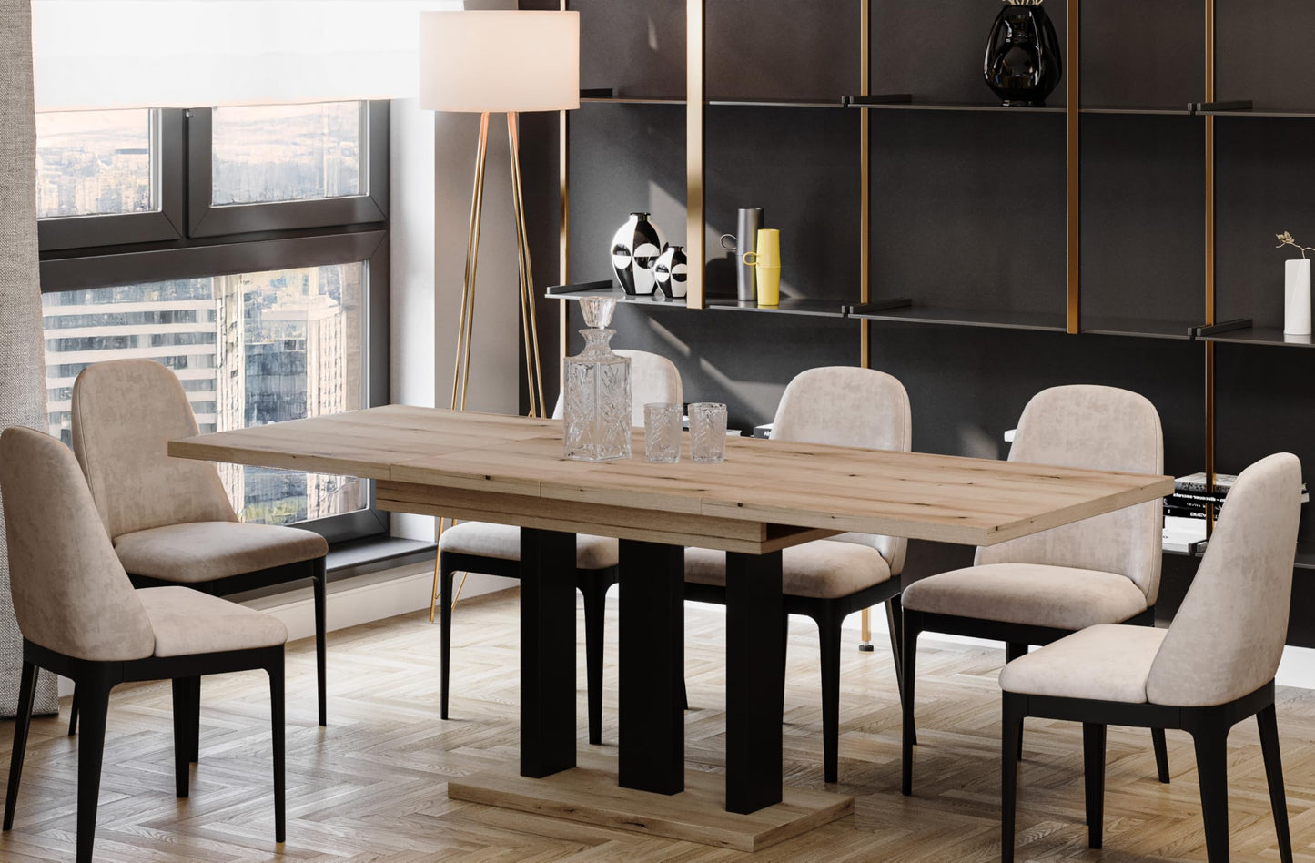 Endo-Moebel Esstisch Appia 130cm - 210cm erweiterbar ausziehbar Säulentisch Küchentisch | Tischbeine Matt (Eiche Craft Gold)