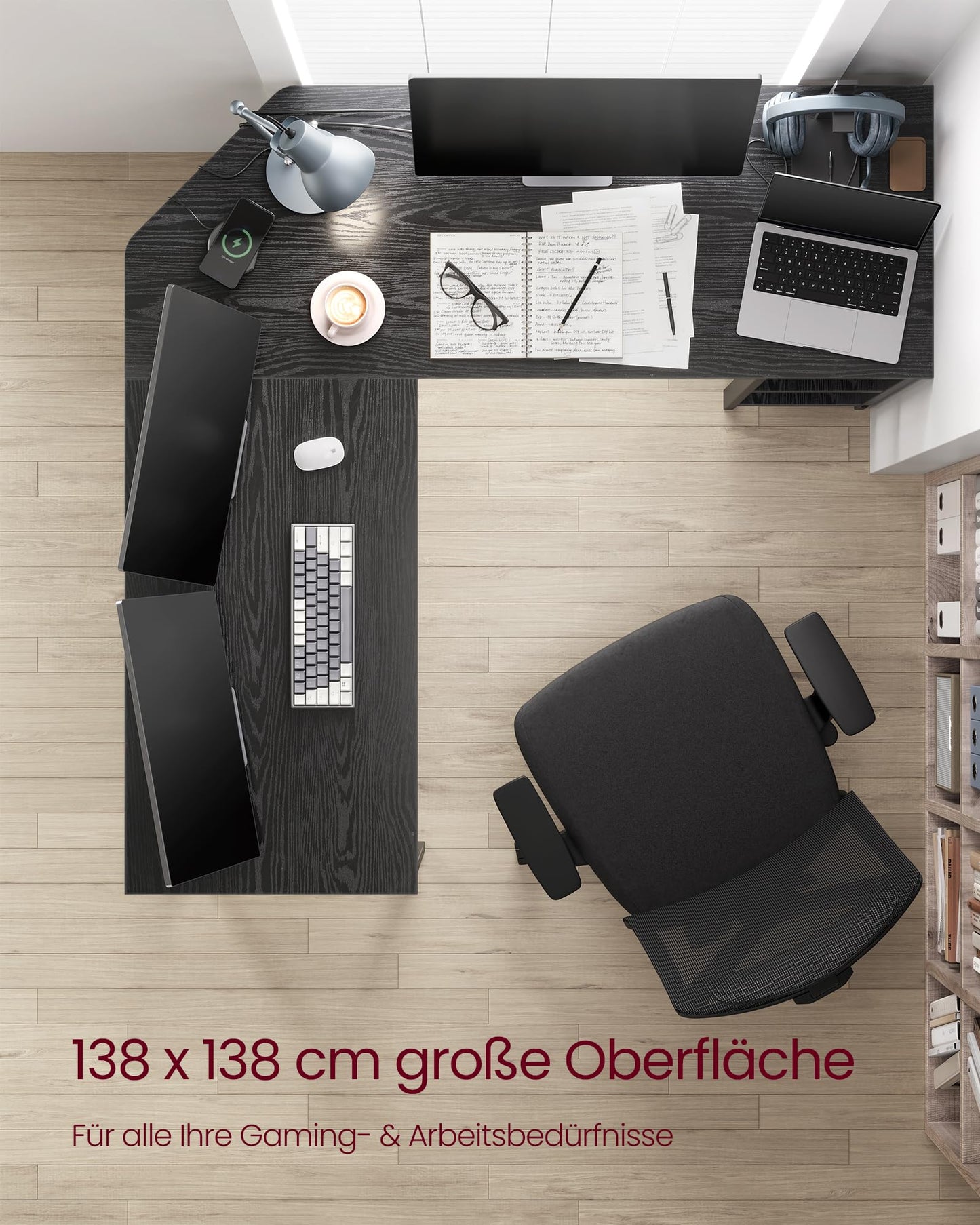 Vasagle L-Shaped Computer Desk, Corner Desk with 2 Shelves
