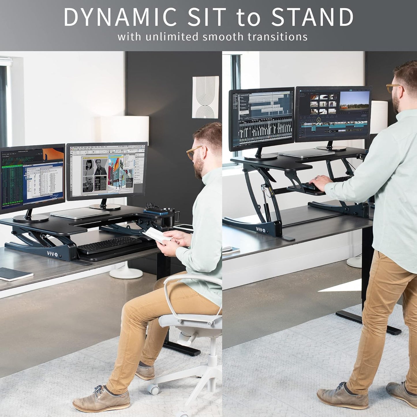 VIVO Black Height Adjustable 36 inch Stand up Desk Converter Quick Sit to Stand Tabletop Dual Monitor Riser, DESK-V000V