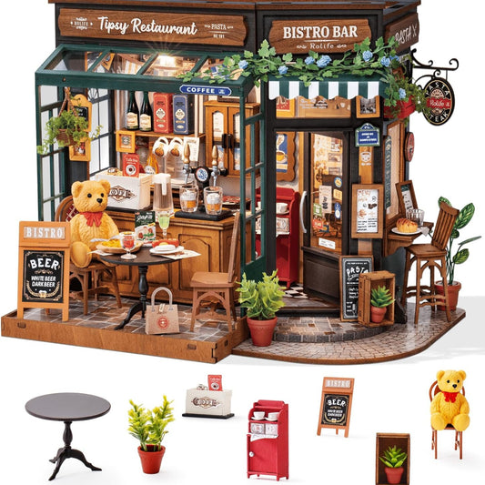 Rolife Miniatur Haus Selber Bauen Tipsy Restaurant - DIY Puppenhaus Tiny House Bausatz Mini Haus Home Desk Bücherregal Dekoration Idee