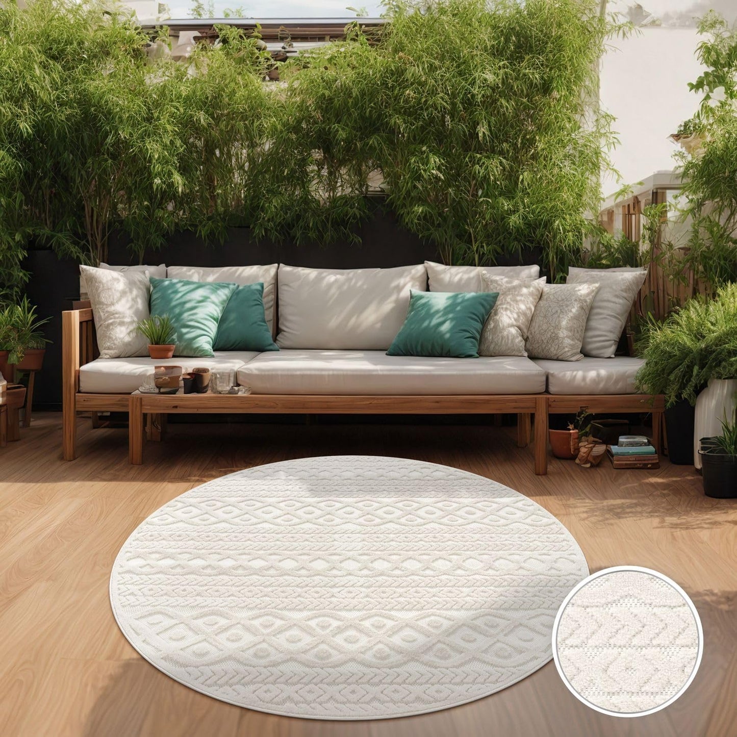 TT Home Indoor and Outdoor Rug Weatherproof Balcony Bedroom Boho Skandi Motif Plain Colours Colour: Cream 3, Size: 60 x 100 cm