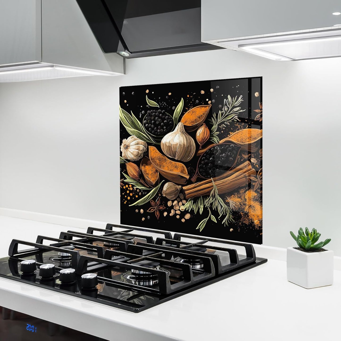 ARTHUB® Küchenrückwand aus Glas 50x70 cm, 5mm ESG | Spritzschutz, Glasplatte, Herdspritzschutz, Wandschutz für Herd, Hartglas, Lebensmittel, Gewürze, Heart Spice Powders