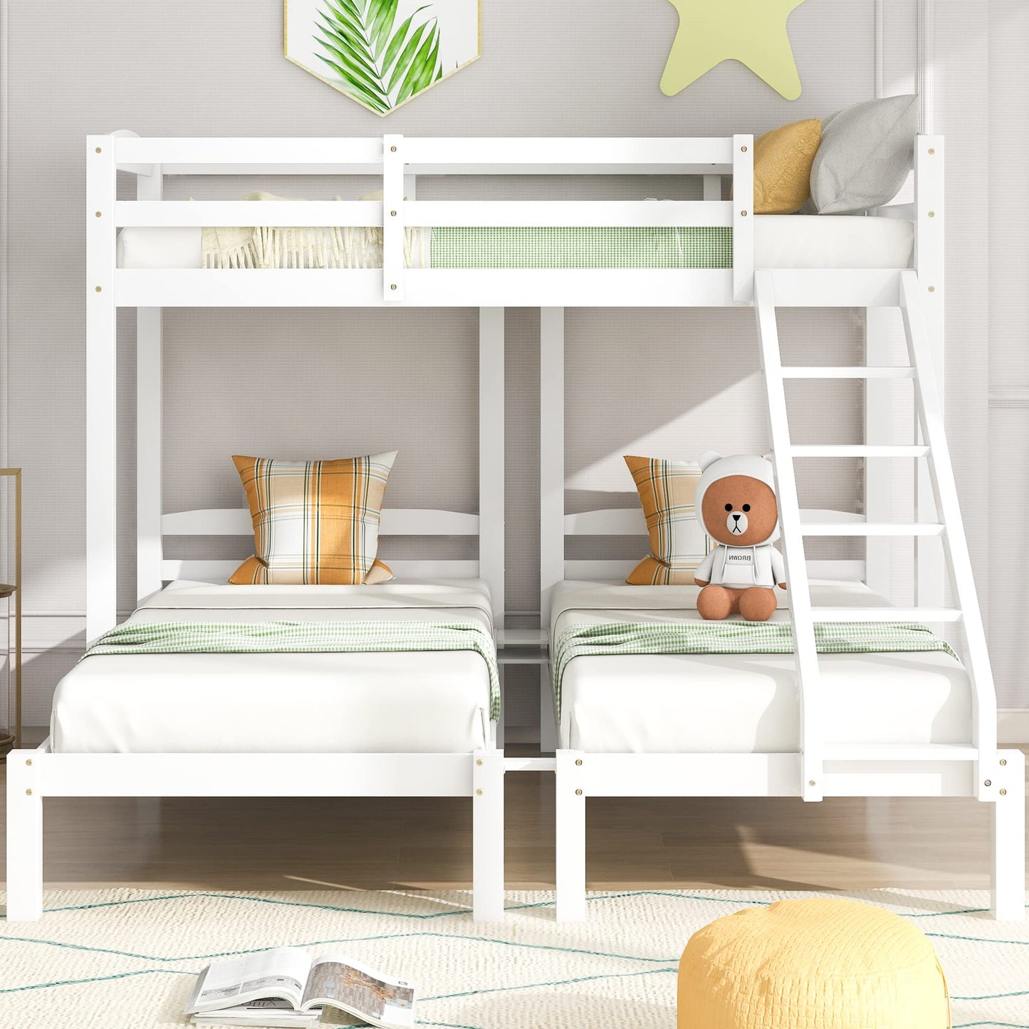 Merax Hausbett 90x200 cm mit 2 Schubladen, für 2 Kinder Doppelbett, Vielseitiges Holz Baumhausbett für Mädchen & Jungen, Stabil Spielbett Gitterbett mit Rausfallschutz und Lattenrost, Weiß