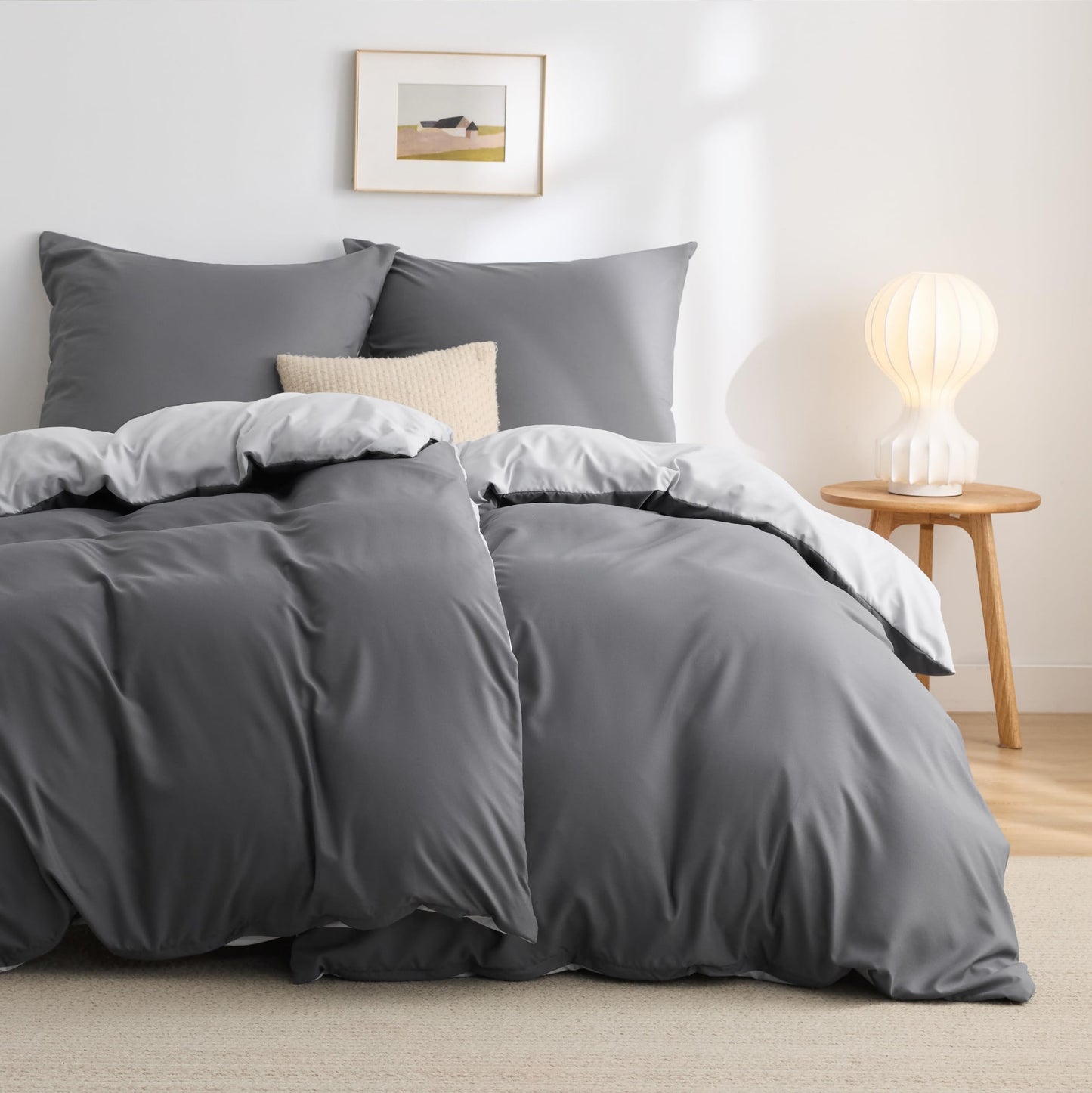 Bedsure Bed Linen 135 x 200 cm, 4-Piece Anthracite Bed Linen, 2 Duvet Covers 135 x 200 cm and 2 Pillowcases 80 x 80 cm, Oeko-Tex Bed Linen Sets, Polyester Microfibre with Zip