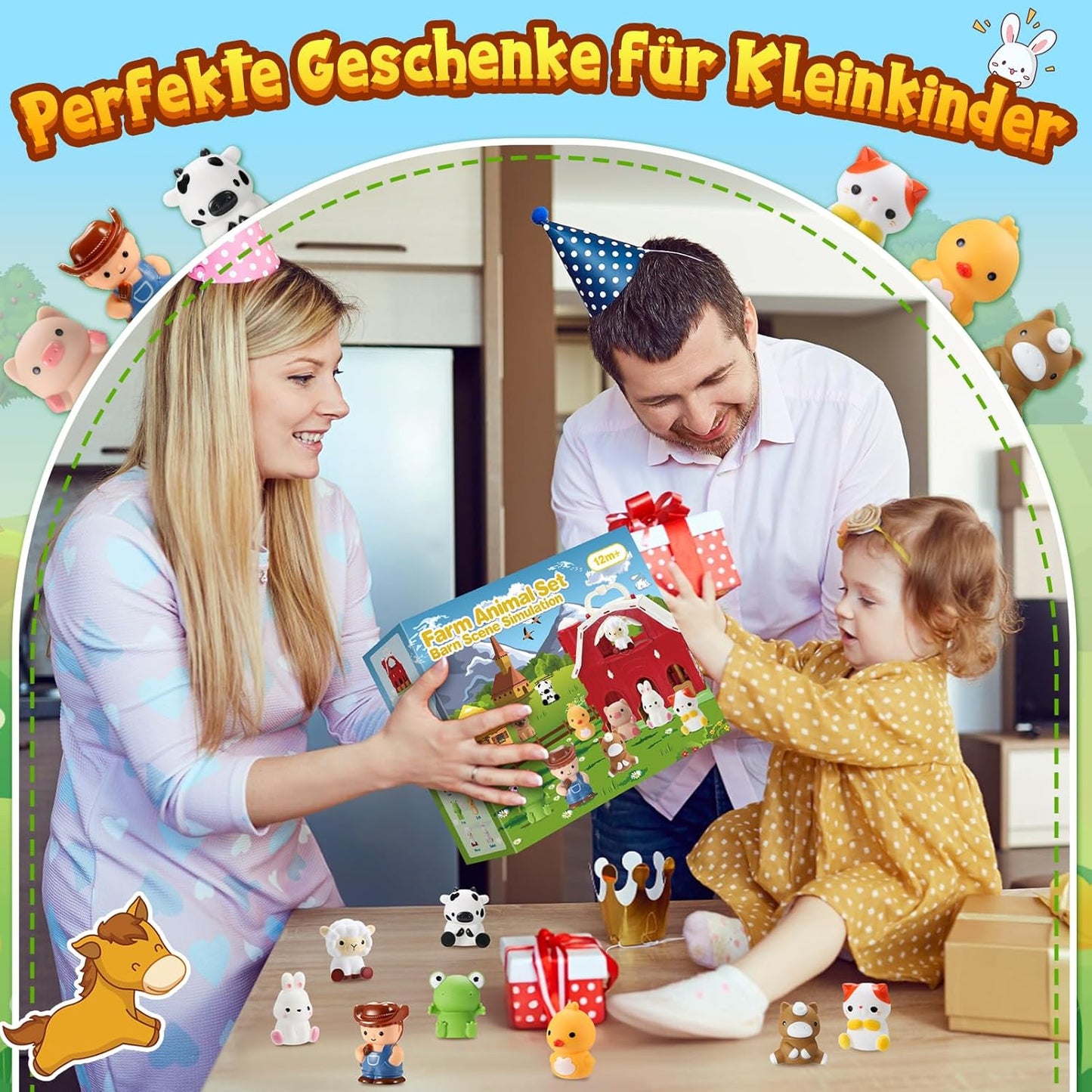 HappyKidsClub Montessori Bauernhof Spielzeug ab 1-4 Jahre, Aufklappbare Scheune Spielhaus für Kleinkinder mit 9 Tieren & Bauer - Pädagogisches Geschenk für Kinder - Baby Lernspielzeug Set