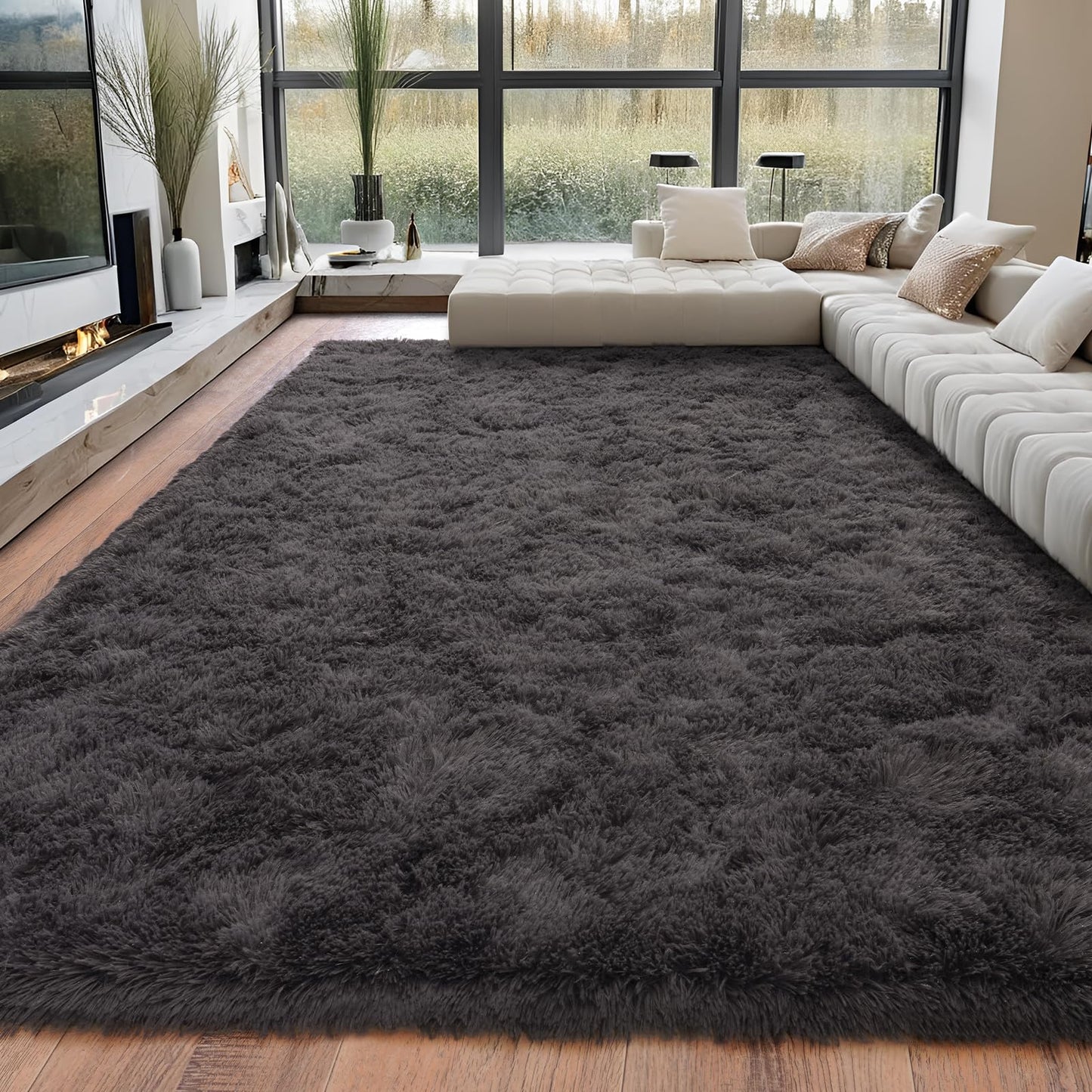 BSGIFT High Pile Rug, Grey, 160 x 230 cm, Shaggy Long Pile Fluffy Rug, Living Room, Modern Living Room Rug, Bed Rug, High-Pile Carpet, Non-Slip for Bedroom, Children's Room