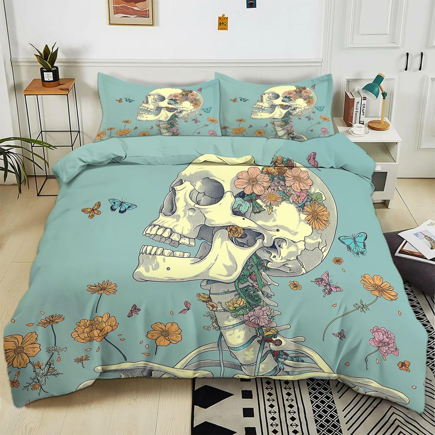 Bed Linen 135 x 200 cm Halloween Moon Black Cat Grey 3D Printed Duvet Cover Easy Care 3-Piece Bedding Set Polyester Cotton with Zip and 2 Pillowcases