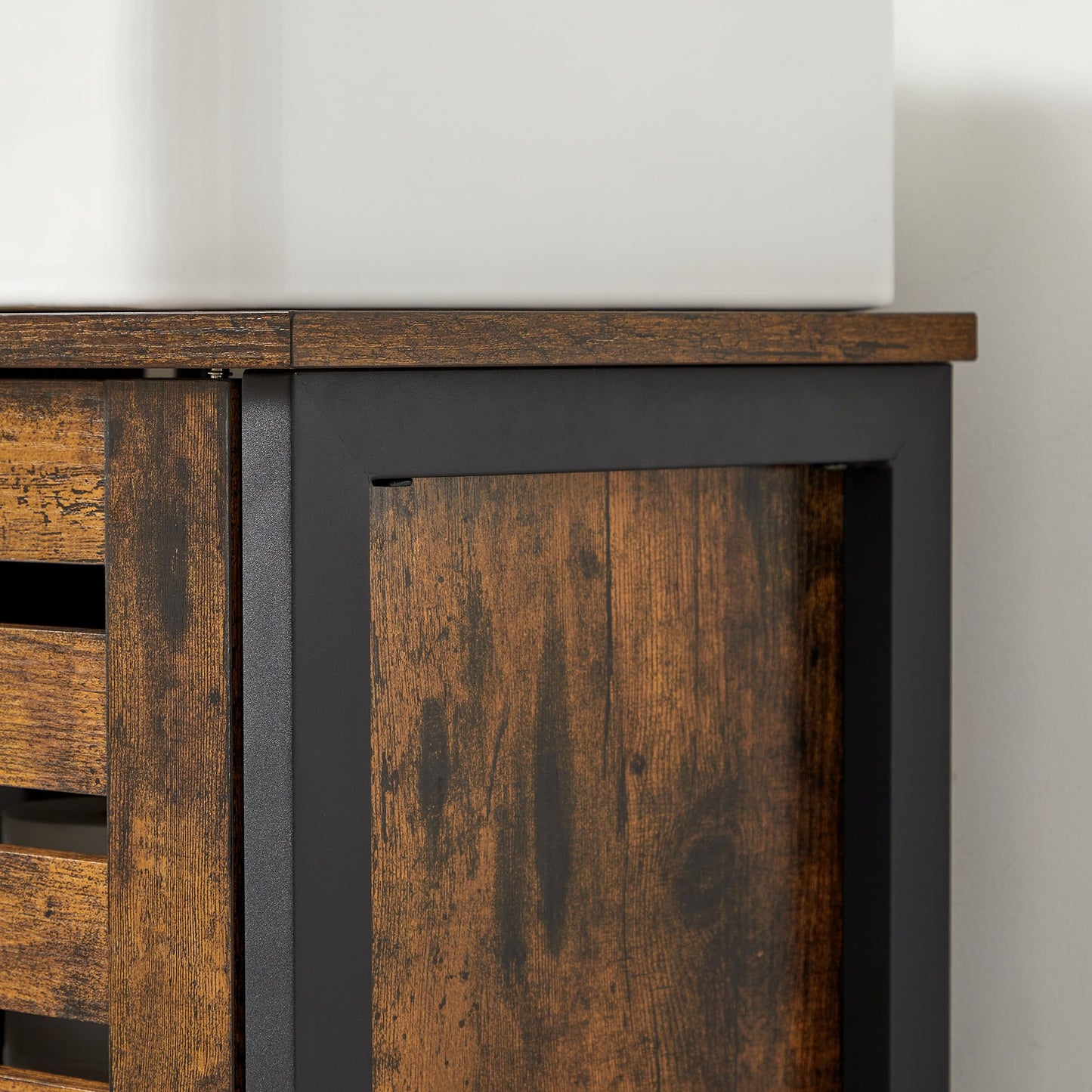 Vasagle BBC05WT Scandinavian Style Bathroom Cabinet, Storage Cabinet 60 x 30 x 60 cm with 2 Slat Doors, Adjustable Shelf with Handles - Matt White