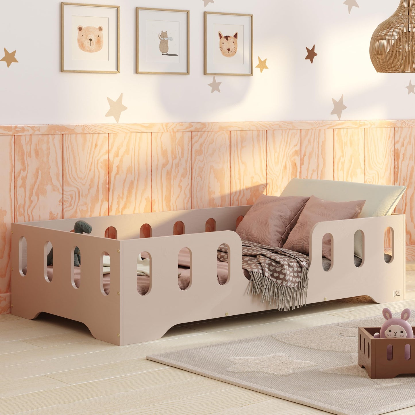 smartwood Montessori Wooden Floor Bed 60 x 120 cm Grey with FSC Certificate TILA 2 with Fall Protection and Slatted Frame Maximum Load 230 kg Easy Assembly