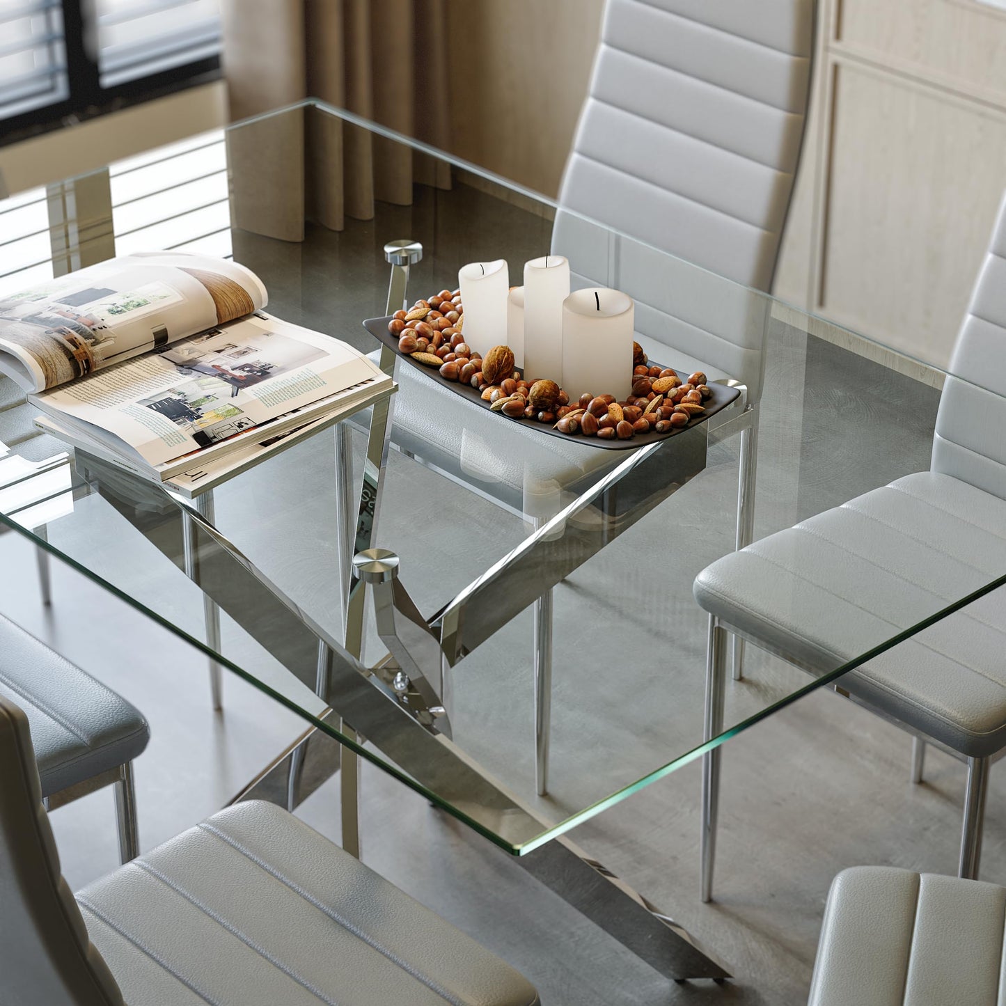 GOLDFAN Glas Esstisch Küchentisch Glastisch Silberne Metalltischbeine Moderner Stil Quadratischen Tisch für Büro Küche 110cm