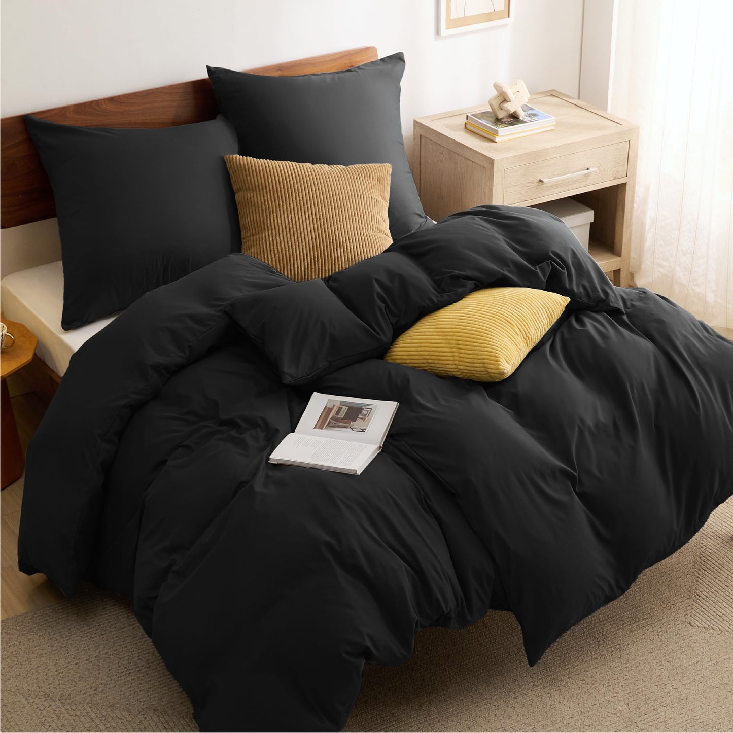 Bedsure Bed Linen 135 x 200 cm, 4-Piece Anthracite Bed Linen, 2 Duvet Covers 135 x 200 cm and 2 Pillowcases 80 x 80 cm, Oeko-Tex Bed Linen Sets, Polyester Microfibre with Zip