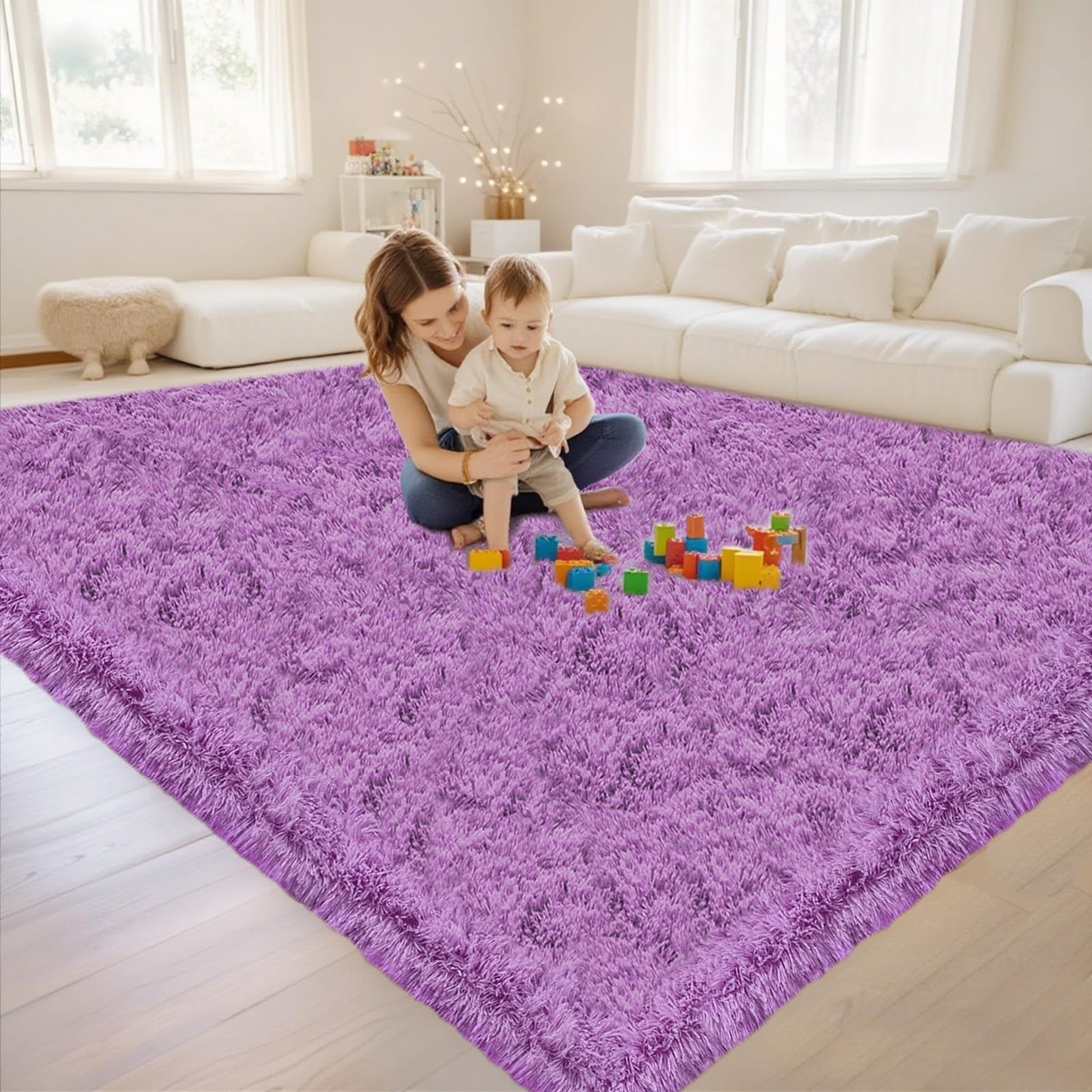 High Pile Living Room Rug, 140 x 200 cm, Cream Fuzzy Shaggy Fluffy Rug for Bedroom Rugs, Modern Plush Living Room Rug, Bed Rug, High-Pile Carpet, Non-Slip for Children's Room
