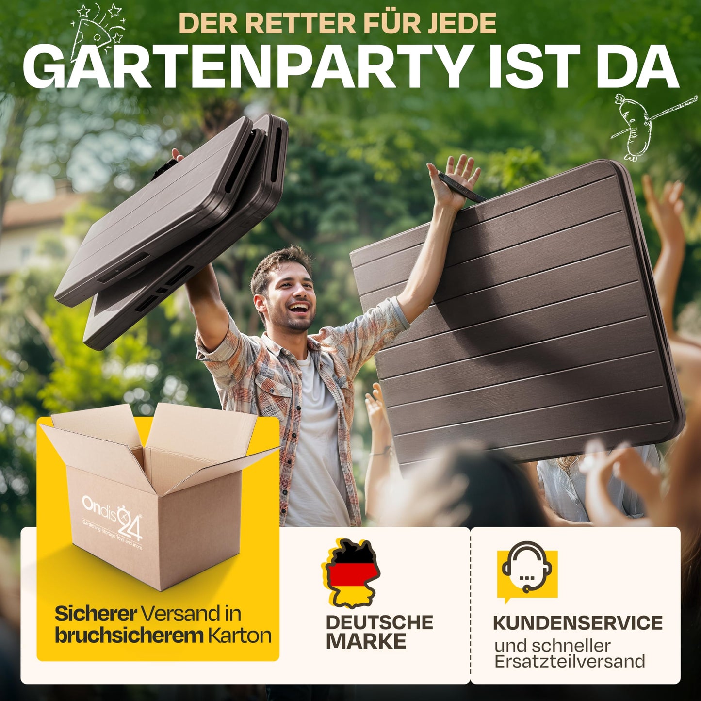 Ondis24 Biertischgarnitur Lisa Campingtisch 2X Bierbank 1x Biertisch Sitzbank klappbar Bierzeltgarnitur 3tlg. einfach transportabel (Braun, XL)