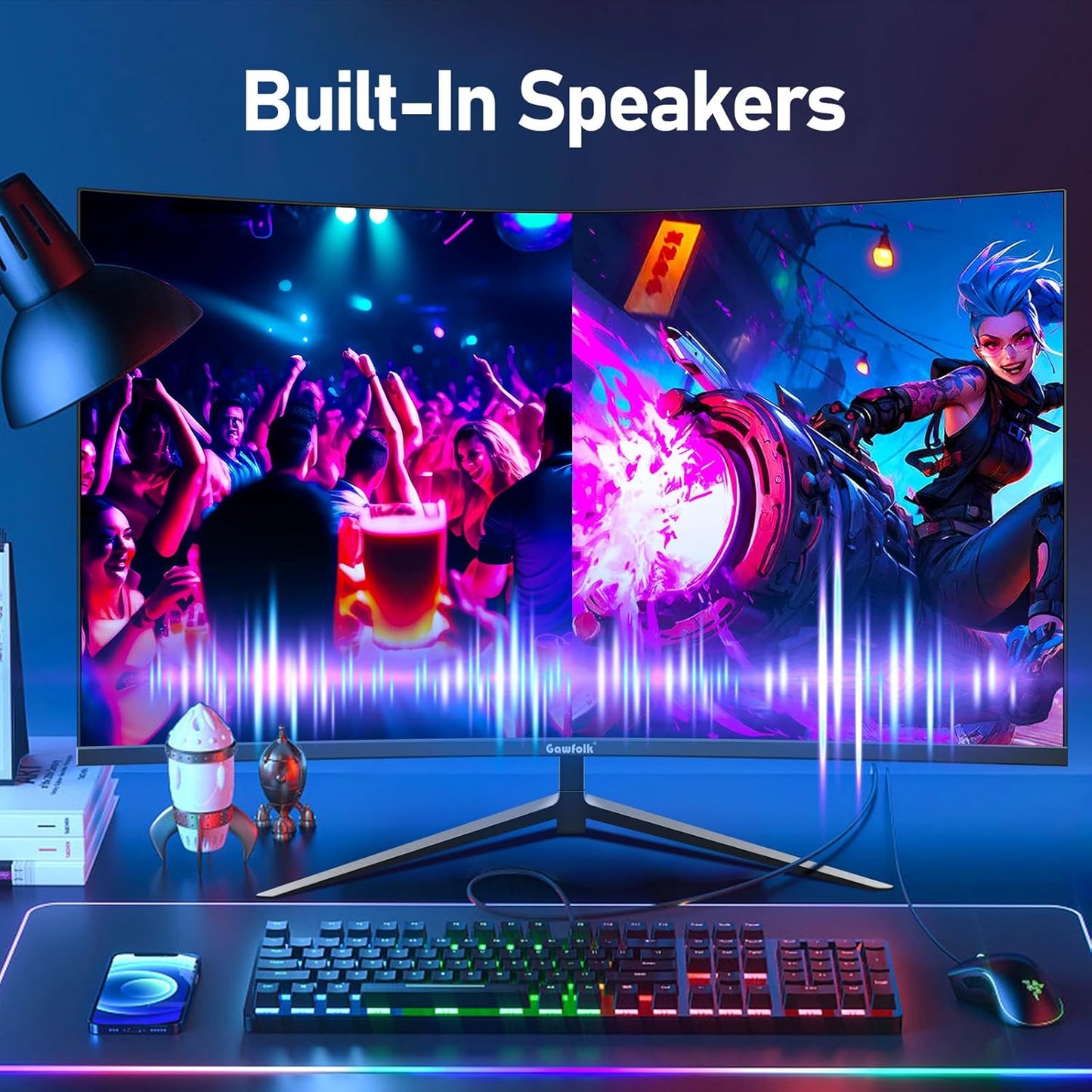 Gawfolk 32 Zoll Curved Gaming Monitor 180HZ / 165Hz / 144hz PC Bildschirm Full HD 1080P, Rahmenloses 1800R Gebogenes Computerbildschirm mit FreeSync und Eye Care Technologie, unterstützt VESA