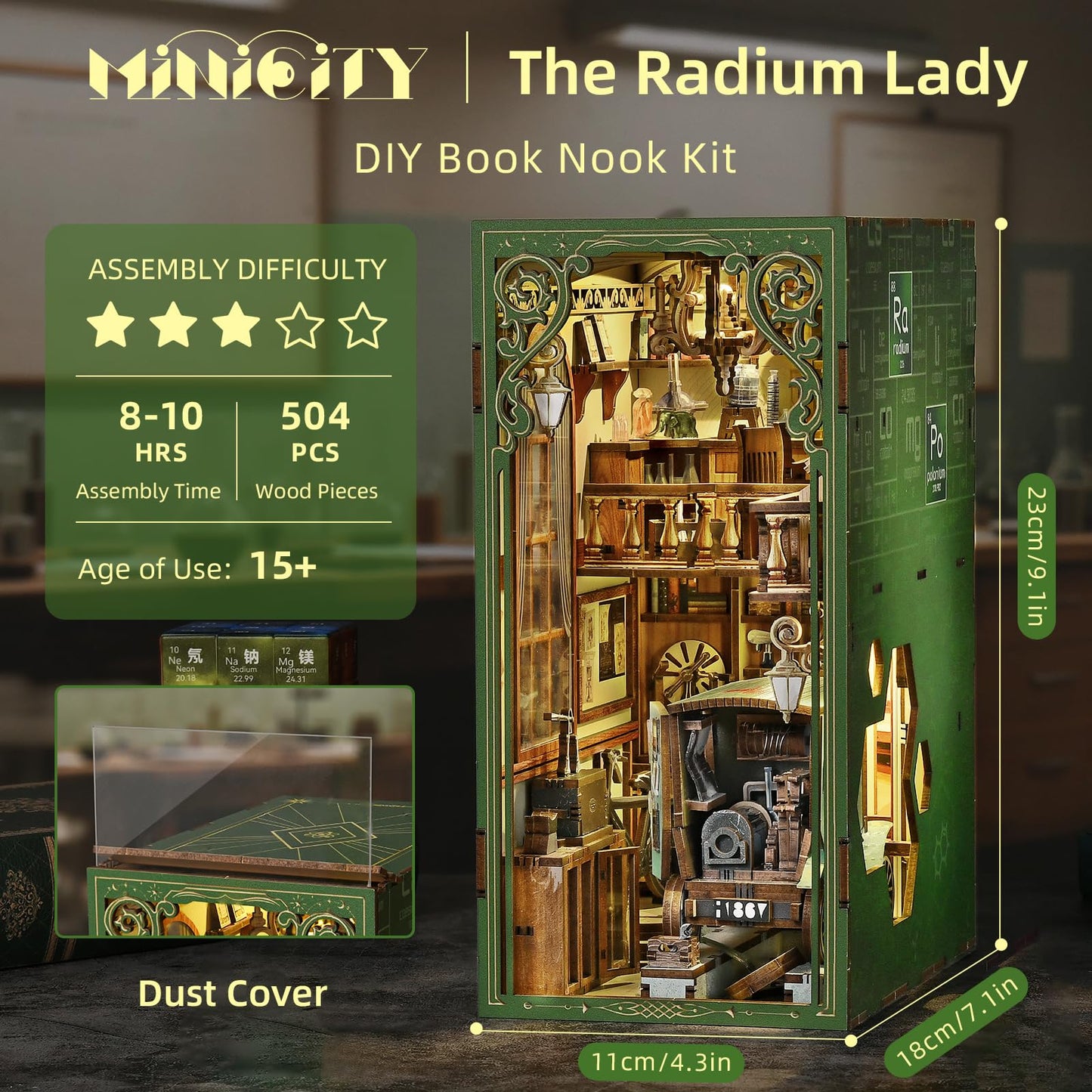 MiniCity Book Nook Kit, DIY Miniature Dollhouse Booknook Kit, 3D Wooden Puzzle Bookend Bookshelf Insert Decor for Teenagers and Adults (Library of Gods Max)