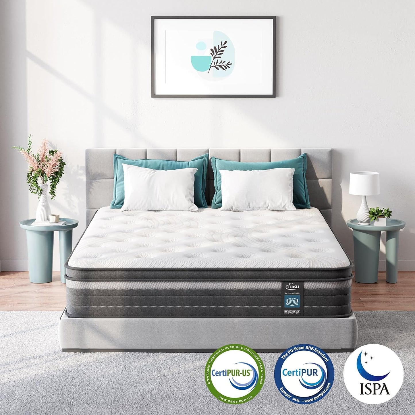 TeQsli Gel Taschenfederkernmatratze 140x200 cm 25 cm Höhe 9-Zonen Matratze H3 H4 Härtegrad, Orthopädische & Ergonomische Federkernmatratze mit Gel-Memory-Schaum, Öko-Tex & CertiPUR Zertifiziert