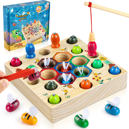 COOLJOY Spielzeug ab 2 Jahre Magnetisches Angelspiel Montessori 2 in 1 Magnetische Spielzeuge Holzspielzeug Geschenk für Junge und Mädchen Montessori Spielzeug ab 2 3 Jahre Autorisiertes Patent