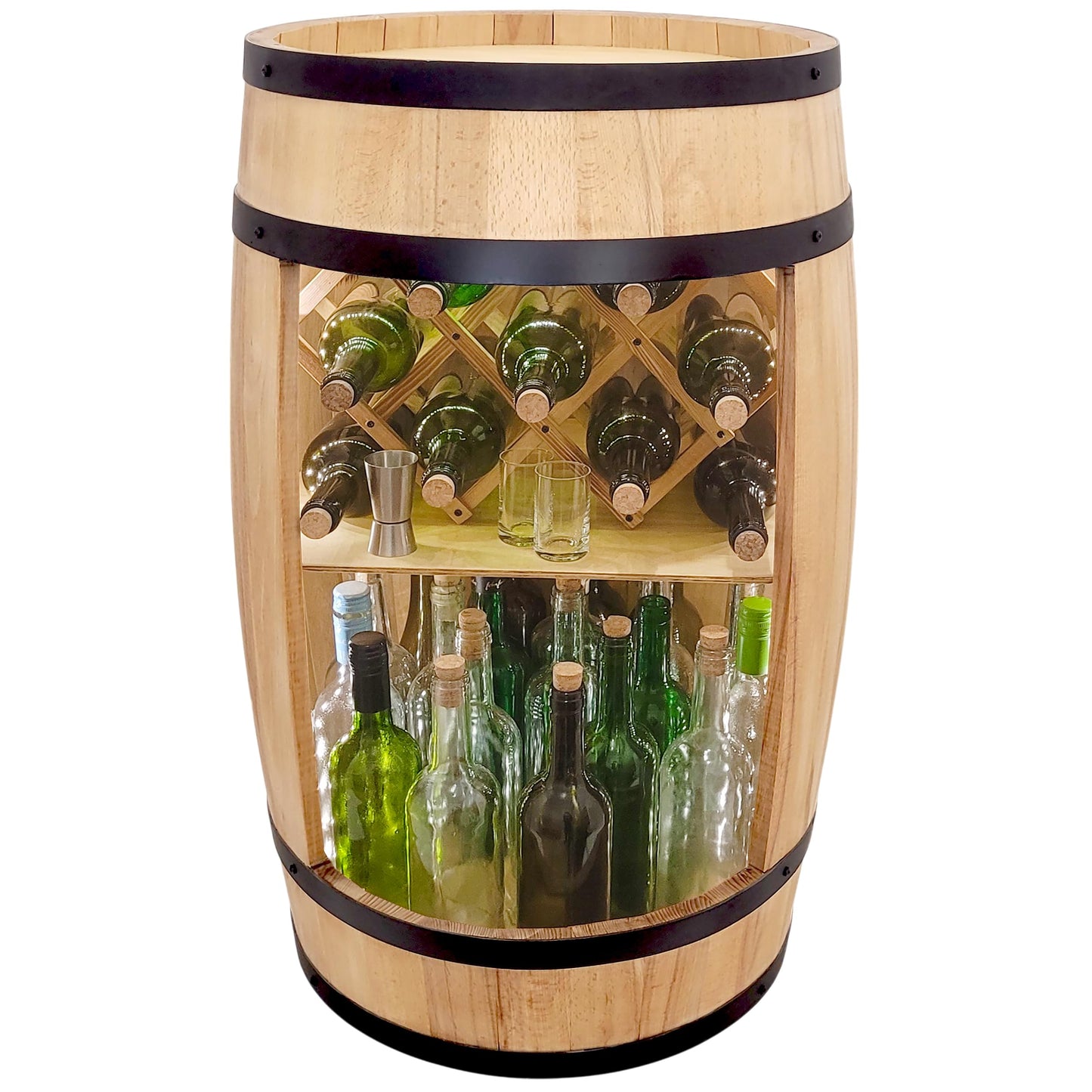Barrel Bar with LED Lighting and Wine Holder Wine Rack - Wooden Barrel Home Bar 80 cm Rustic Decorative Bar Cabinet Wine Stand - Barrel Beer Wine Bottle Stand - Bar Whisky Gift (Dark Brown)