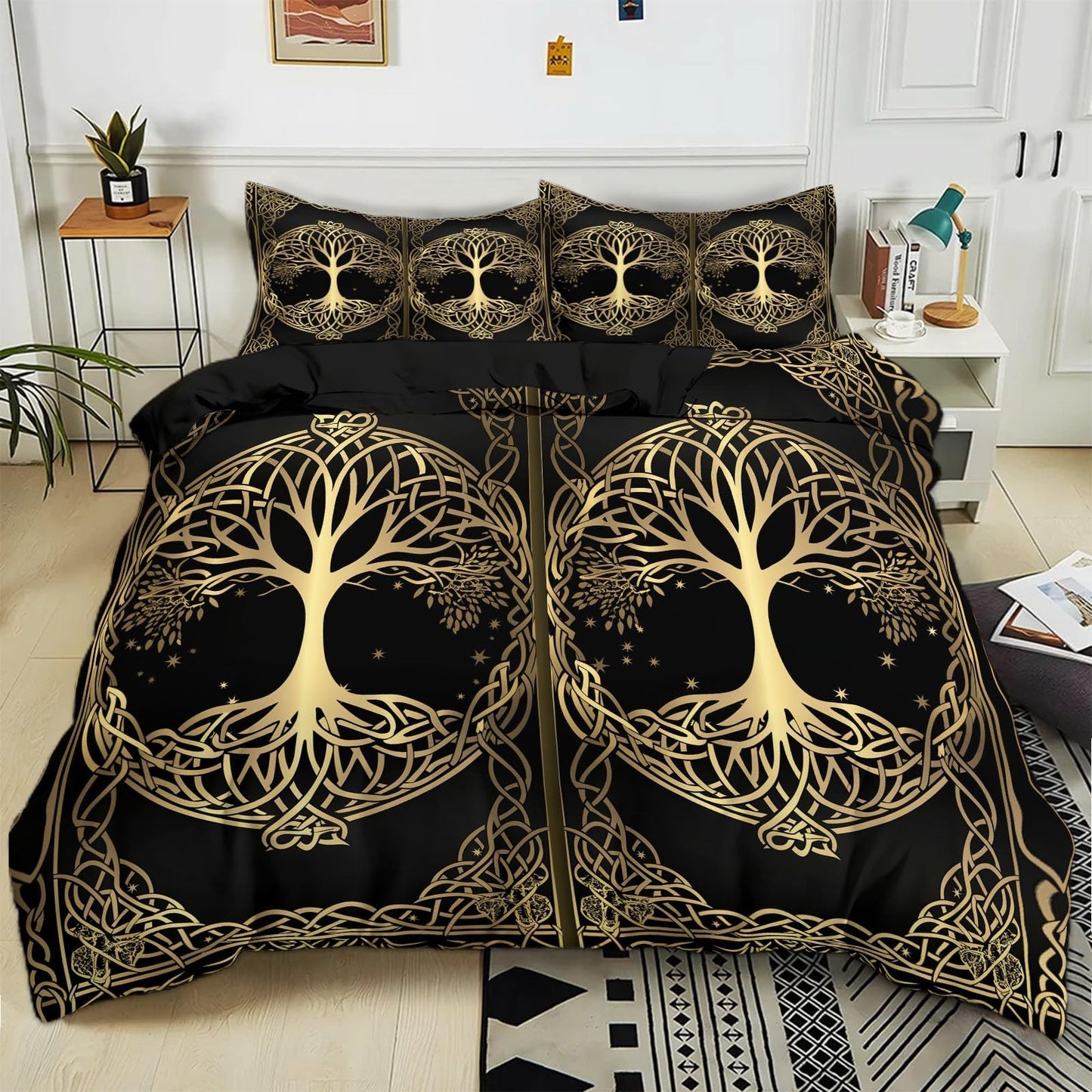 Bed Linen 135 x 200 cm Halloween Moon Black Cat Grey 3D Printed Duvet Cover Easy Care 3-Piece Bedding Set Polyester Cotton with Zip and 2 Pillowcases