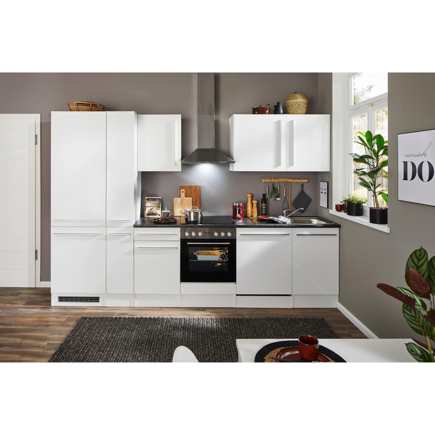 Jazz 8 Modern Kitchen Unit without Electrical Appliances in Anthracite, Artisan Oak Look, Spacious Fitted Kitchen with Lots of Storage Space, 220 x 211 x 60 cm (W x H x D)