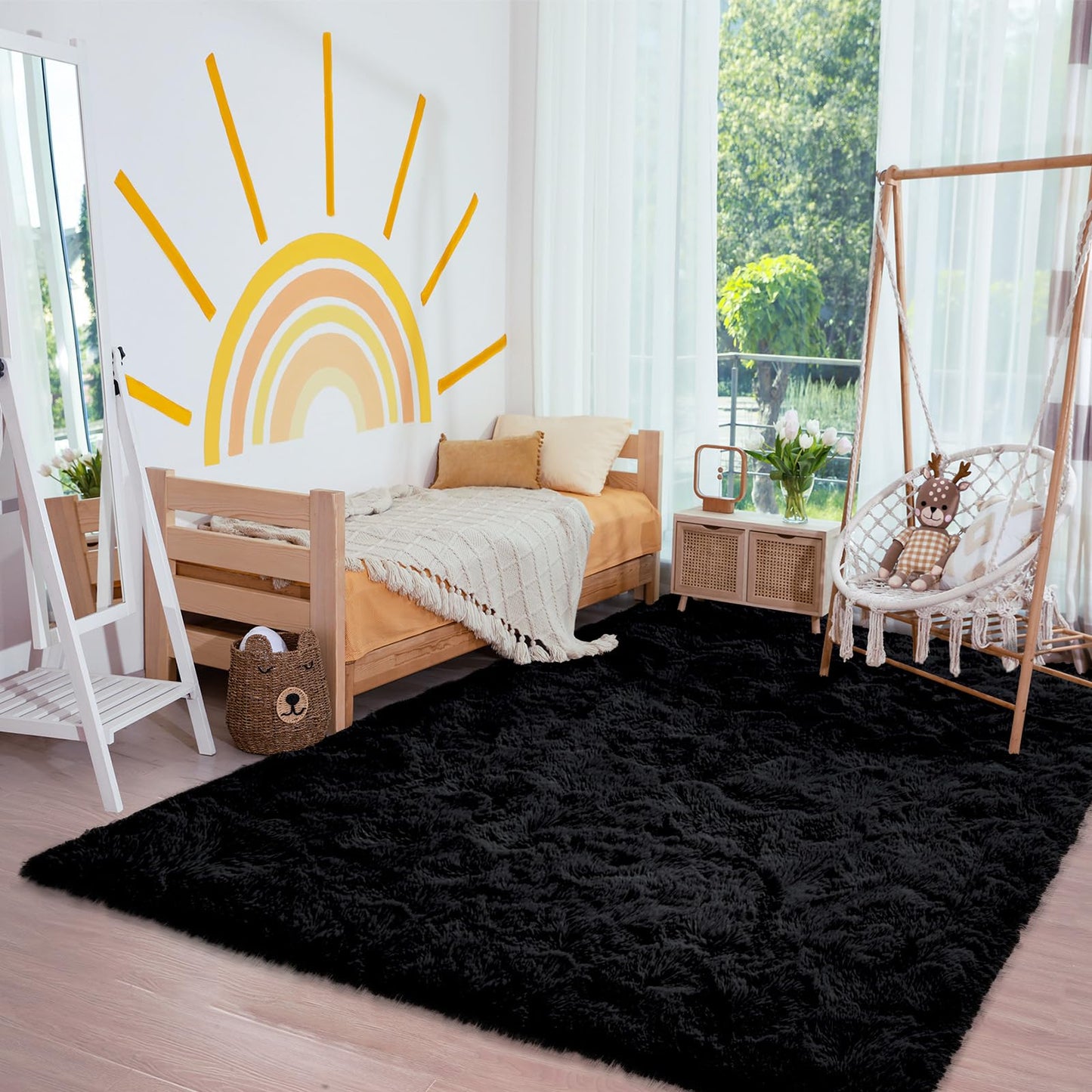 XSIVOD Fluffy High Pile Rug, Dark Grey, Washable Rug 140 x 200 cm, Living Room, Non-Slip Extra Large Rugs, Bedroom, Soft Modern Rugs, Mat Rugs for Children's Room