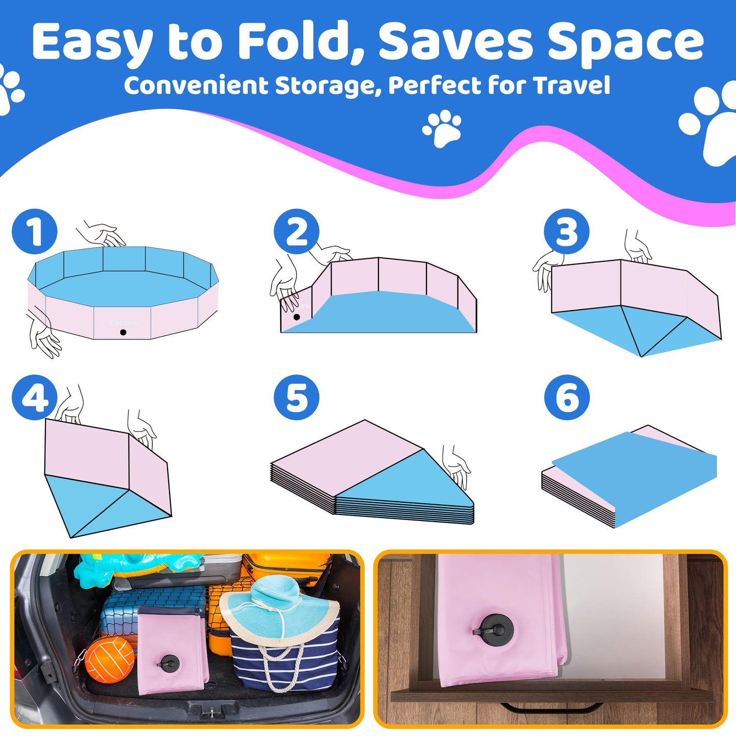 CACSPS Faltbarer Hundepool, 221 x 30,5 cm, Kinderpool mit Hartplastik, rutschfeste Hundebadewanne für den Außenbereich, Hinterhof, Faltbarer Hundepool für Kinder, Hunde, Haustiere (rot)
